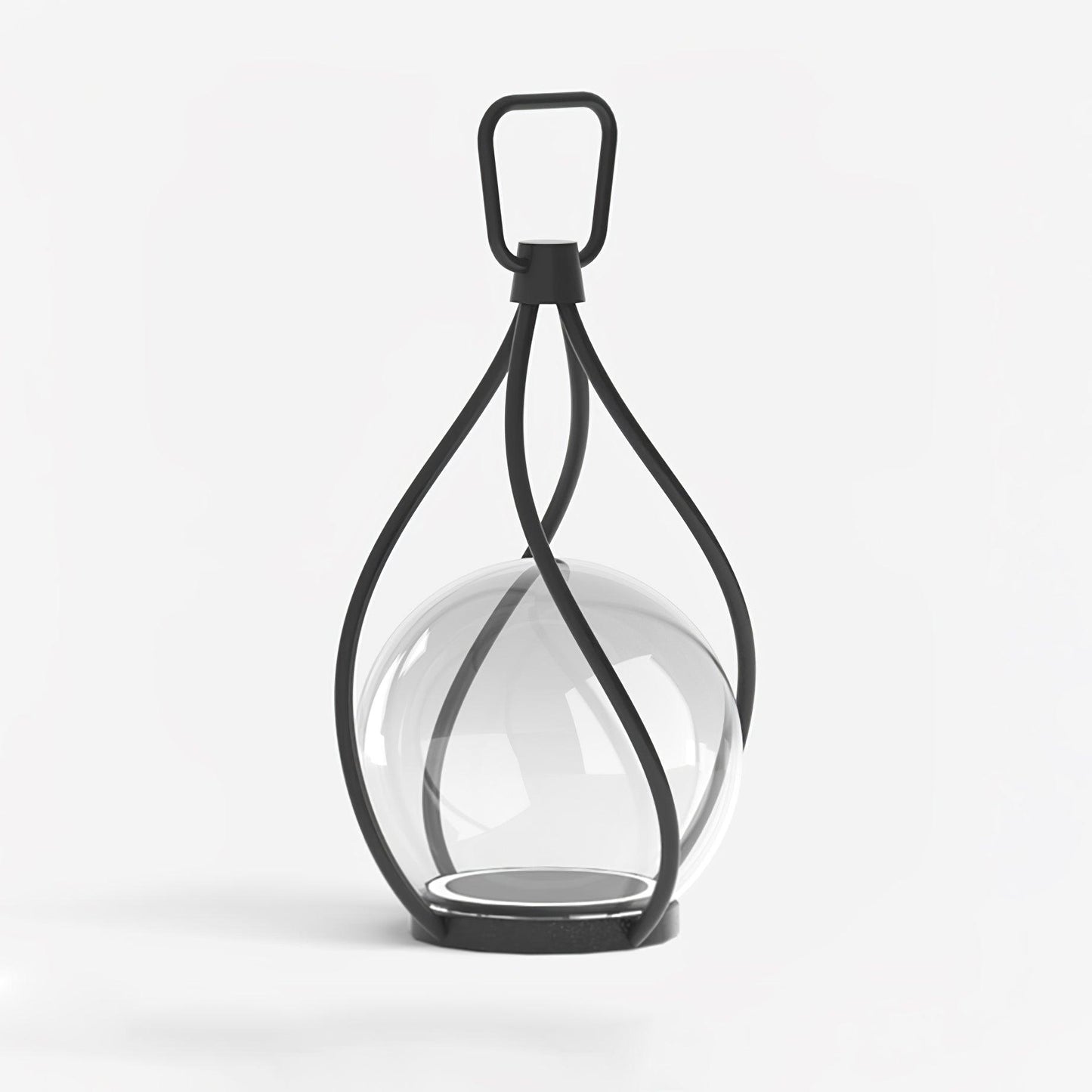 Eclisse Orb Lantern Rechargeable Table lamp ∅ 3.9″ x H 9.8″ / Dia 10cm x H 25cm / Black & Clear Glass / Warm Light