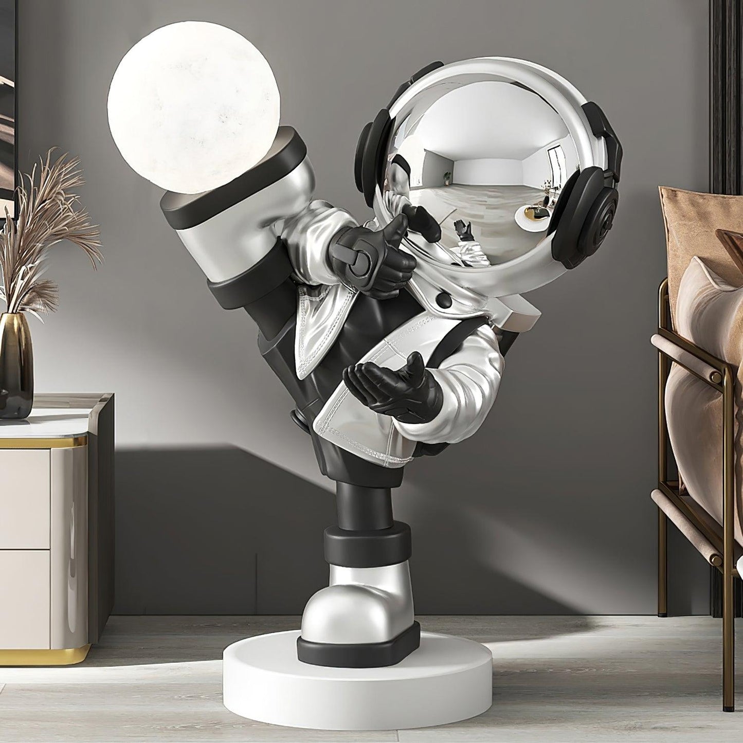 Effort Astronaut Built-in Battery Floor Lamp ∅ 19.6″ x H 27.5″/ Dia 50cm x H 70cm / Chrome / Touch Floor lamp