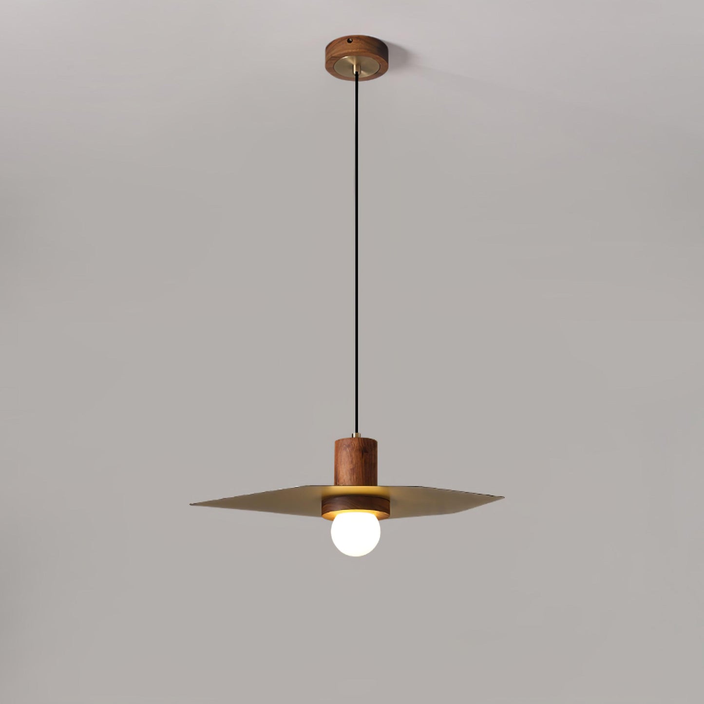 Elara Halo Pendant Lamp ∅ 17.7″ x H 59.1″ / Dia 45cm x H 150cm / Walnut wood & Brass Pendant light