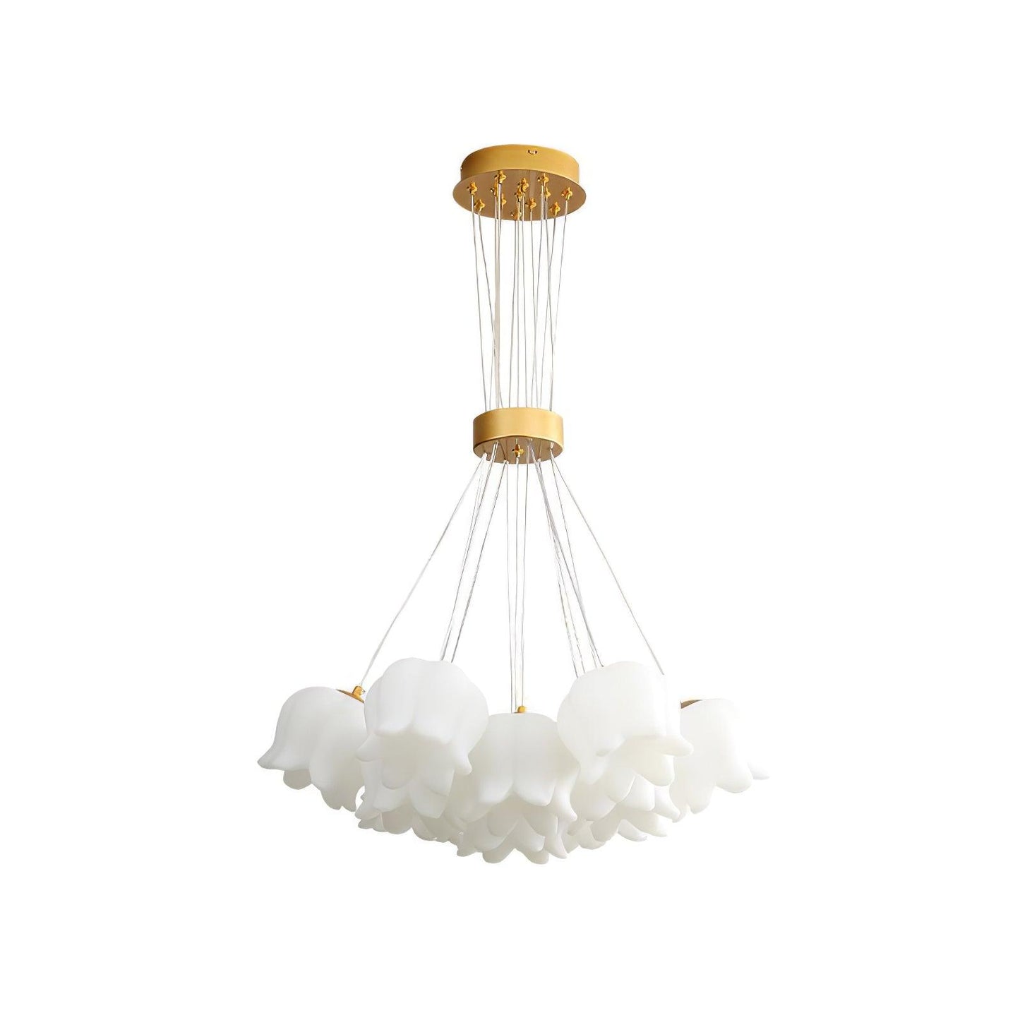Elegant Floral Pendant Light 13 head ∅ 26.8″ x H 59.1″ / Dia 68cm x H 150cm / Gold + White Acrylic Lampshade Pendant