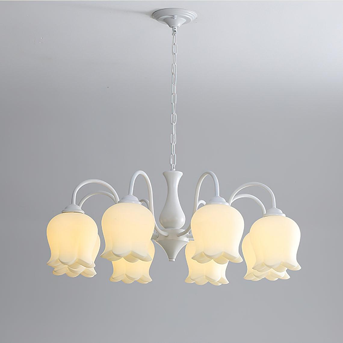 Elegant Lilium Chandelier 8 Heads ∅ 31.5″ x H 15.7″ / Dia 80cm x H 40cm / White & White Chandelier
