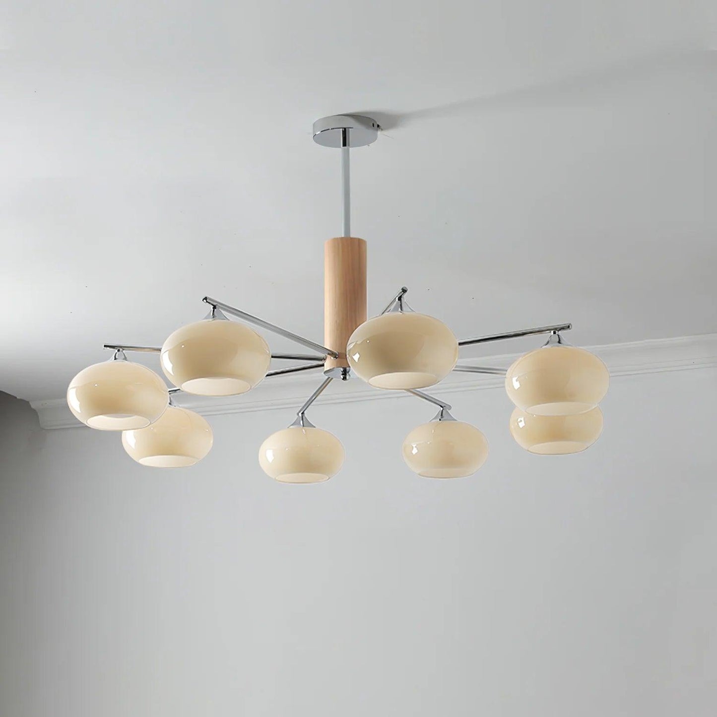 Elliptical Persimmon Chandelier 8 Lamps ∅ 38.6″ x H 20.9″ / Dia 98cm x H 53cm / Chrome & Creamy yellow glass Chandelier