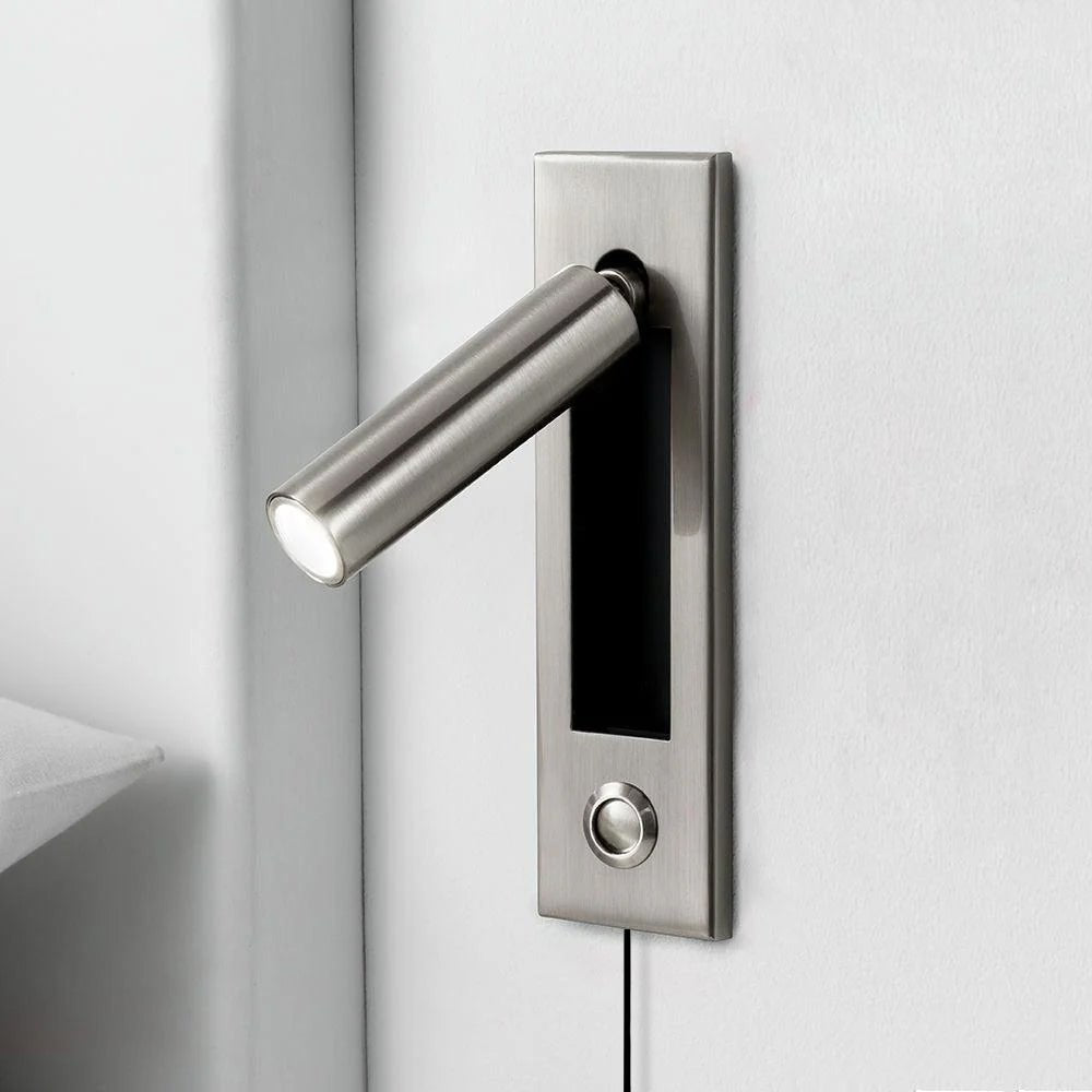 Embedded Bedside Plug-in Sconce Dia 5cm x H 17.8cm cylinder (Button switch) / Nickel / US Plug 1001 Wall lamp