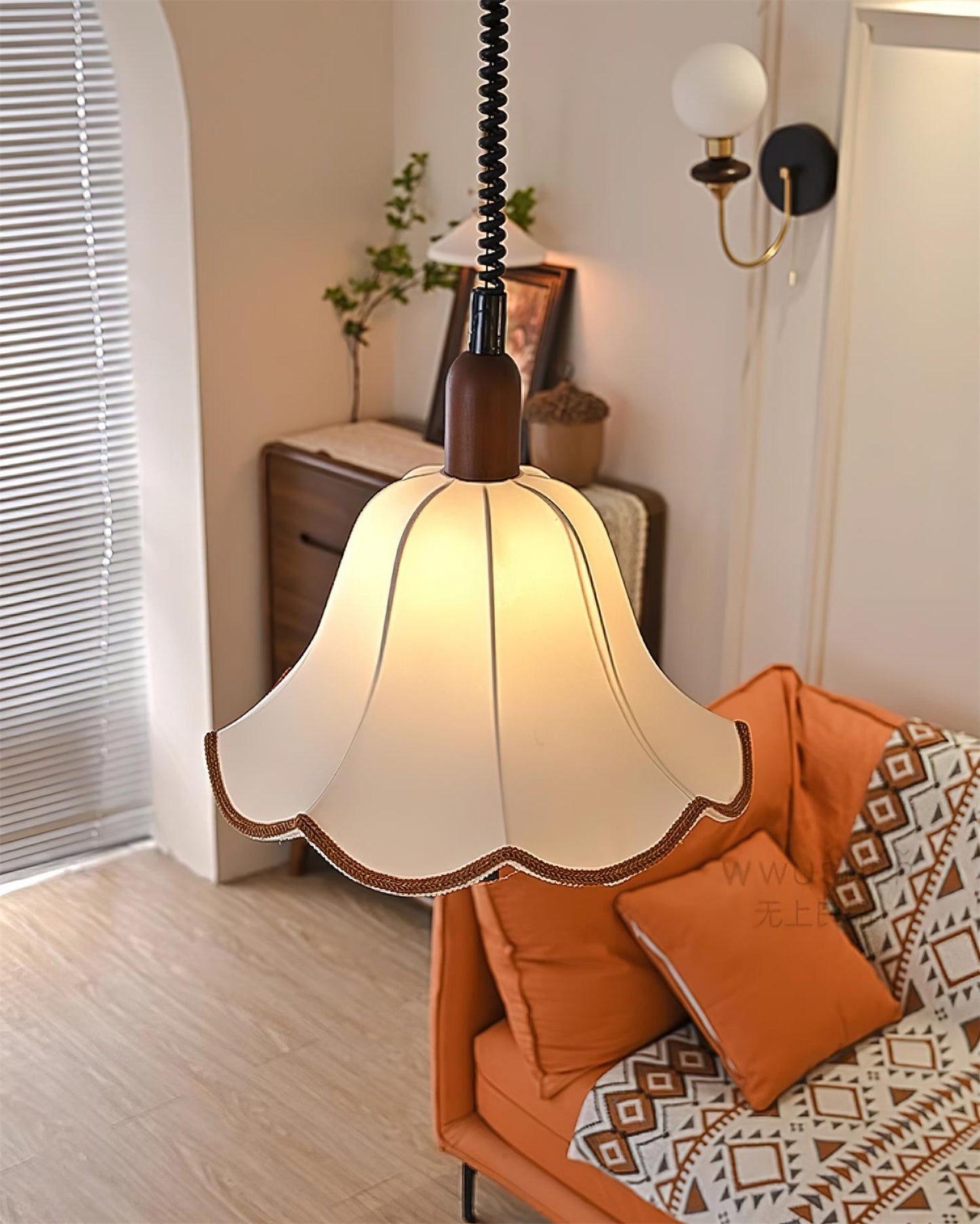 Eryn Fabric Pendant Light ∅ 15.4″ x H 17.3″ / Dia 39cm x H 44cm / Dark walnut & Beige Pendant light