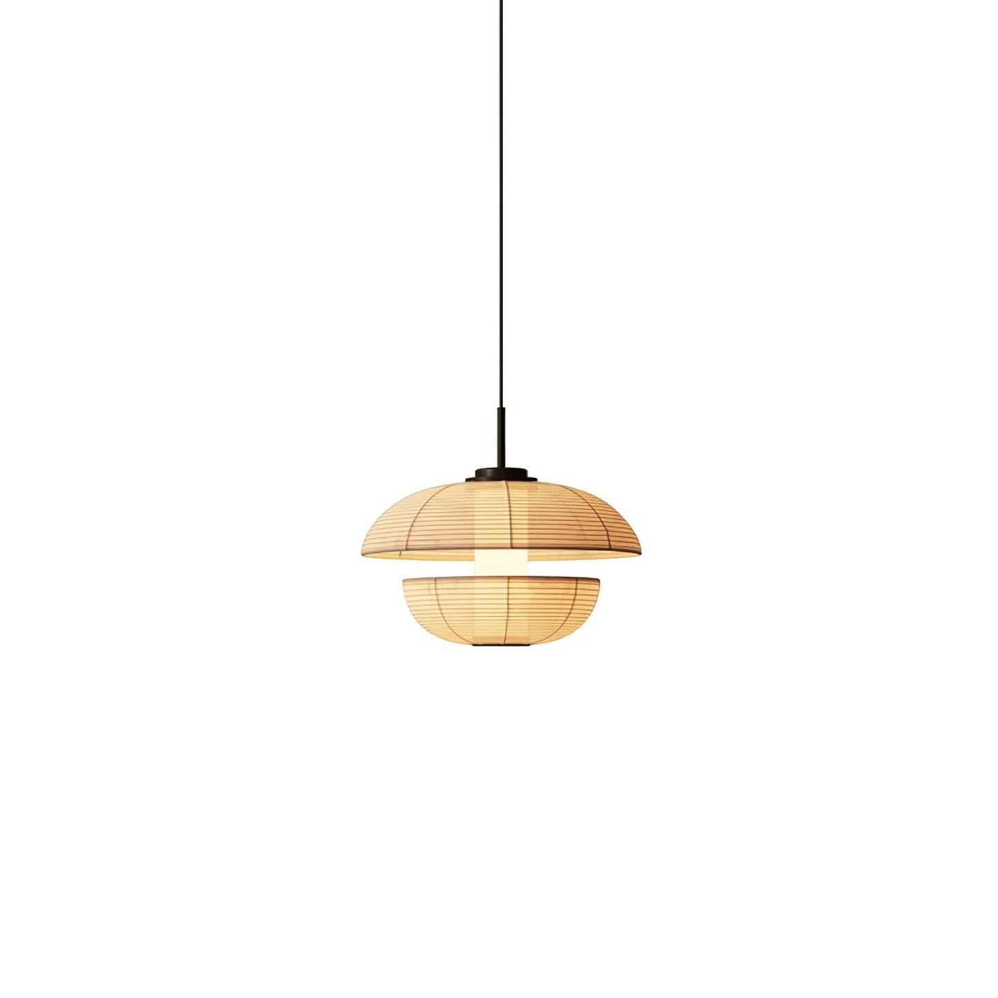 Fabric Art Hanging Lamp Model G ∅ 19.7″ x H 13.8″ / Dia 50cm x H 35cm / Beige & Black Pendant light