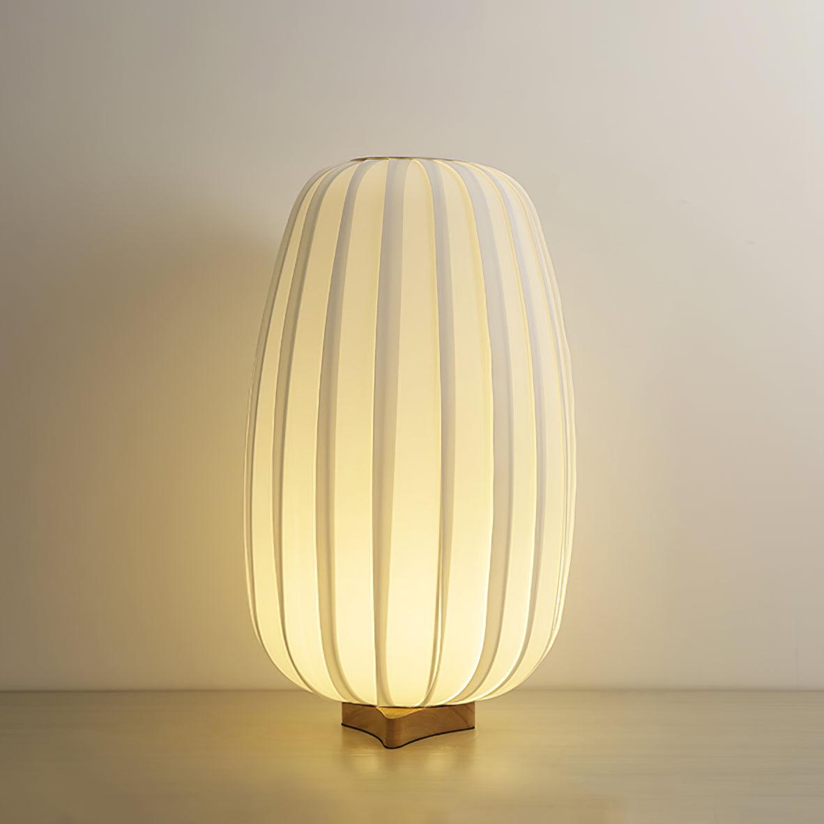 Fabric Minimalist Table Lamp ∅ 10.6″ x H 19.6″/ Dia 27cm x H 50cm / Wood Color & White / US plug Table lamp