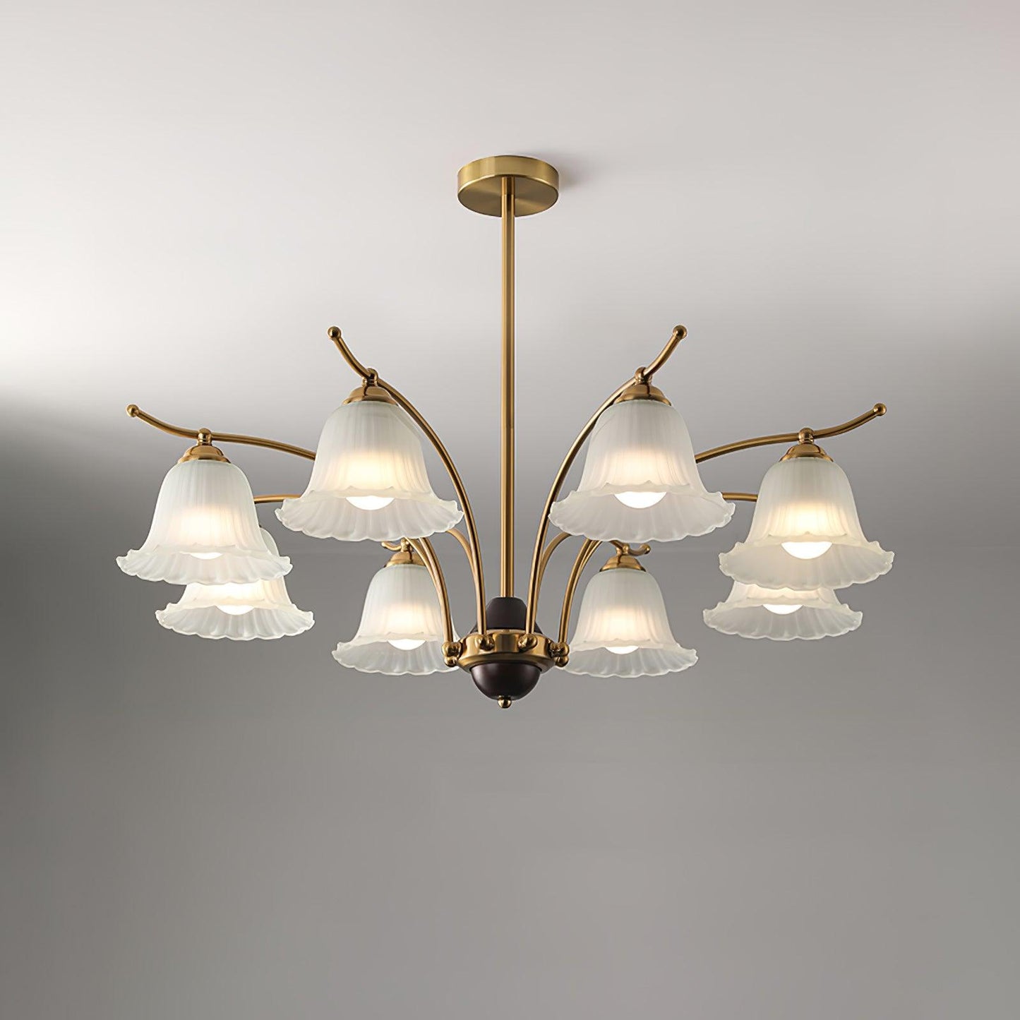 Flora Brass Chandelier 8 heads ∅ 34.3″ x H 25.6″ / Dia 87cm x H 65cm / Brass & Frosted white Chandelier