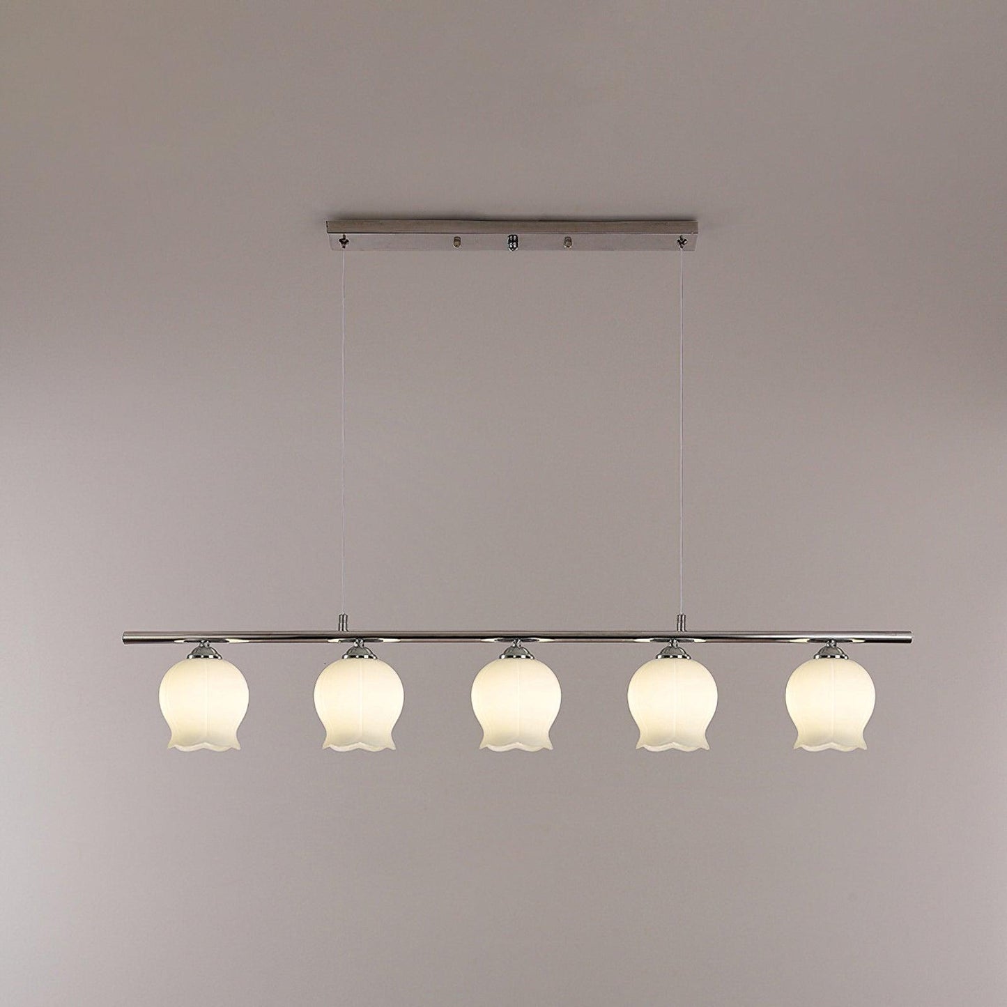 Floral Glass Modern Pendant Lamp 5 Heads: L 90cm x W 14cm x H 120cm / ∅ 35.4″ x W 5.5″ x H 47.2″ / Chrome Pendant light