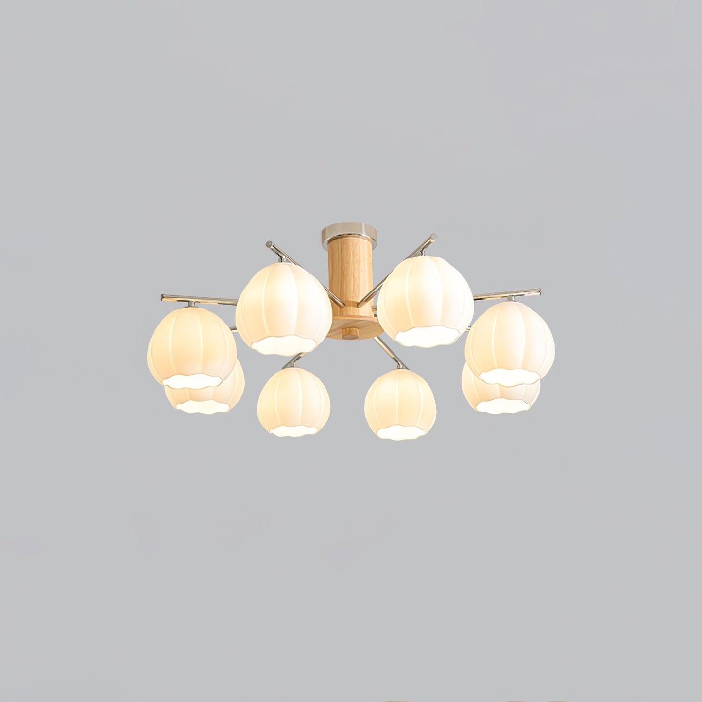 Flower Buds Ceiling Lamp 8 Lamps ∅ 33.5″ x H 13.4″ / Dia 85cm x H 34cm / Chrome & White glass Ceiling lamp