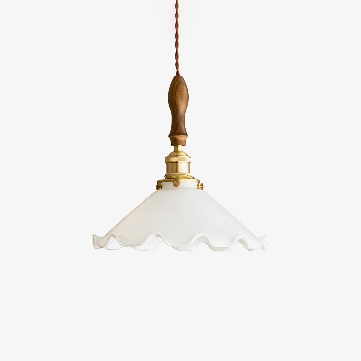 Flower Petals Pendant Lamp ∅ 9.8″ x H 11″ / Dia 25cm x H 28cm / Brass & Walnut & White Pendant light