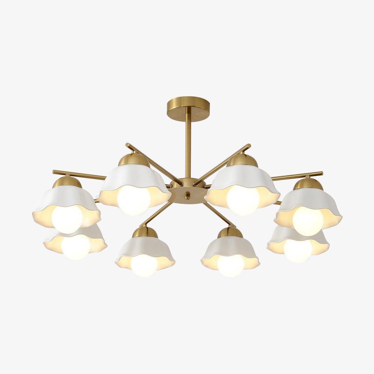 Flower Shade Chandelier 8 heads ∅ 34.6″ x H 14.2″ / Dia 88cm x H 36cm / Copper + White Chandelier