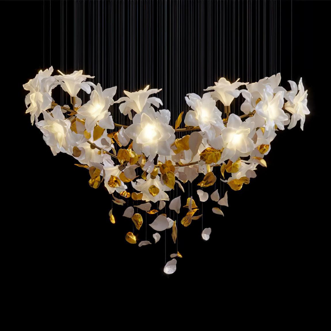 Flying Flowers Fluttering Chandelier Model F L 31.5″ x H 23.6″ / L 80cm x H 60cm / Brass & White Chandelier
