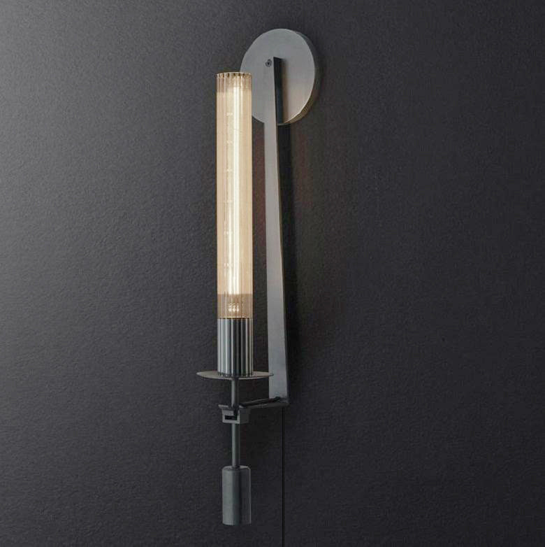 French Classicism Plug-in Wall Lamp ∅ 4.7″ x H 28″ / Dia 12cm x H 71cm / Black & Clear glass / US Plug Wall lamp