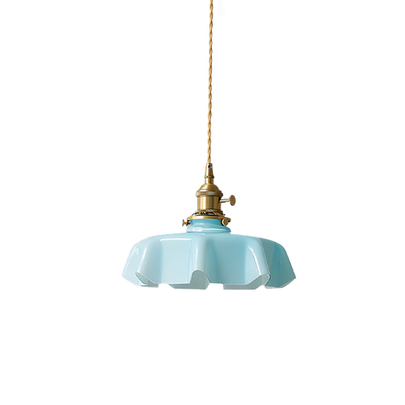 French Flower Pendant Light ∅ 9.8″ x H 5.1″ / Dia 25cm x H 13cm / Brass & Blue Pendant light