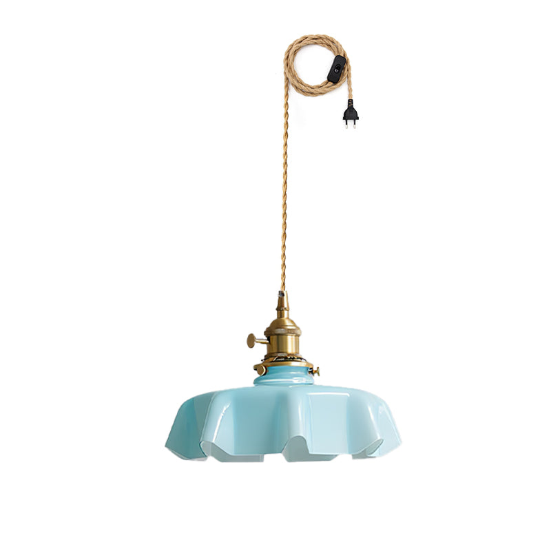 French Flower Pendant Swag Light ∅ 9.8″ x H 5.1″ / Dia 25cm x H 13cm / Brass & Blue / US Plug Pendant light