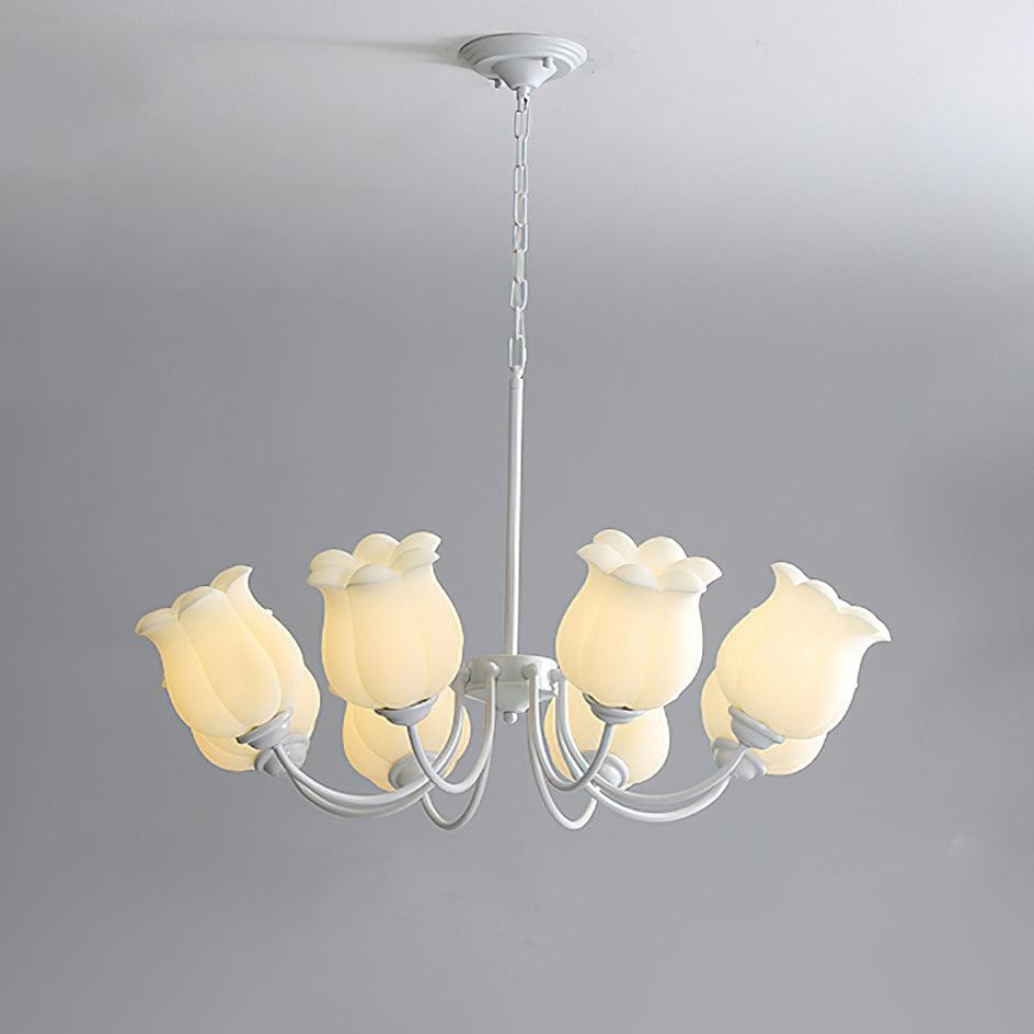 French Lily Chandelier 8 Heads ∅ 31.5″ x H 18.1″ / Dia 80cm x H 46cm / White & White Chandelier