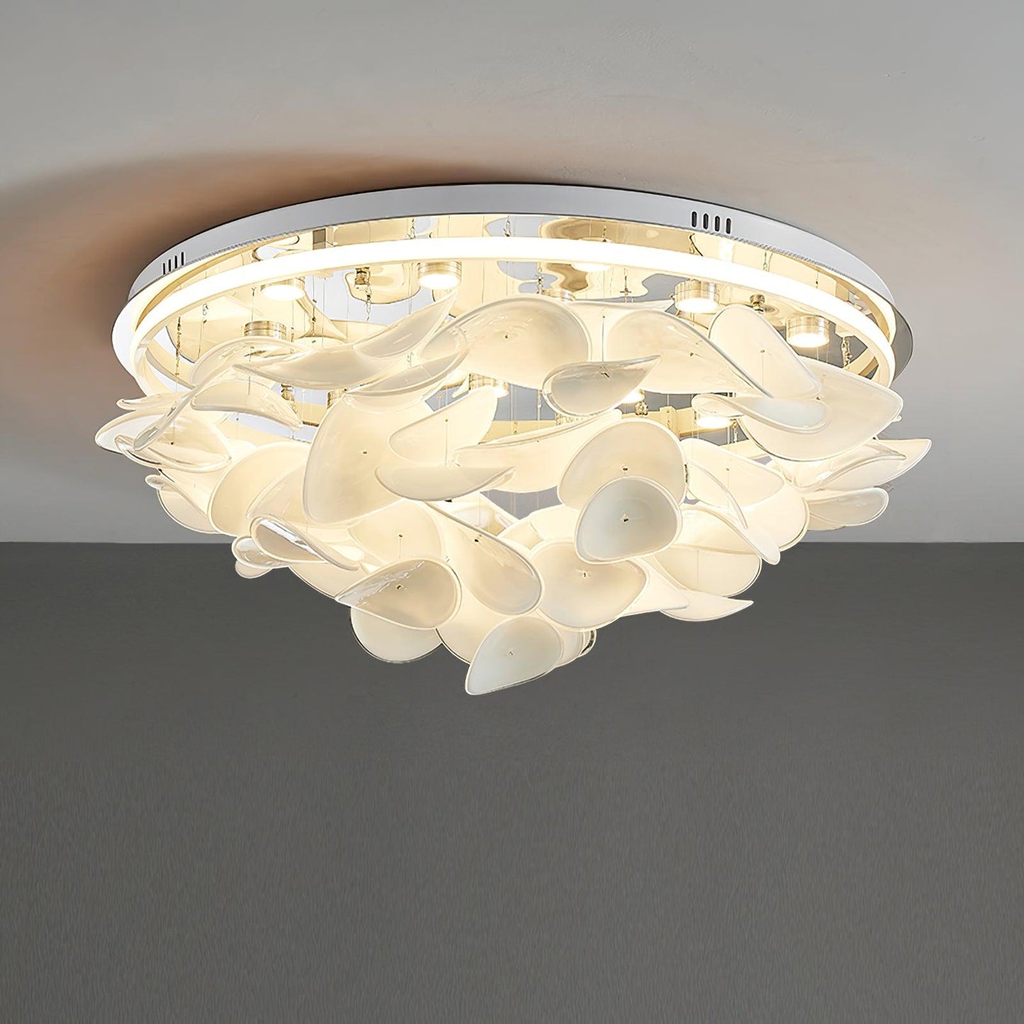 French Radici Petal Ceiling Lamp ∅ 31.5″ x H 12.9″ / Dia 80cm x H 33cm / Silver & White / Warm light Ceiling lamp