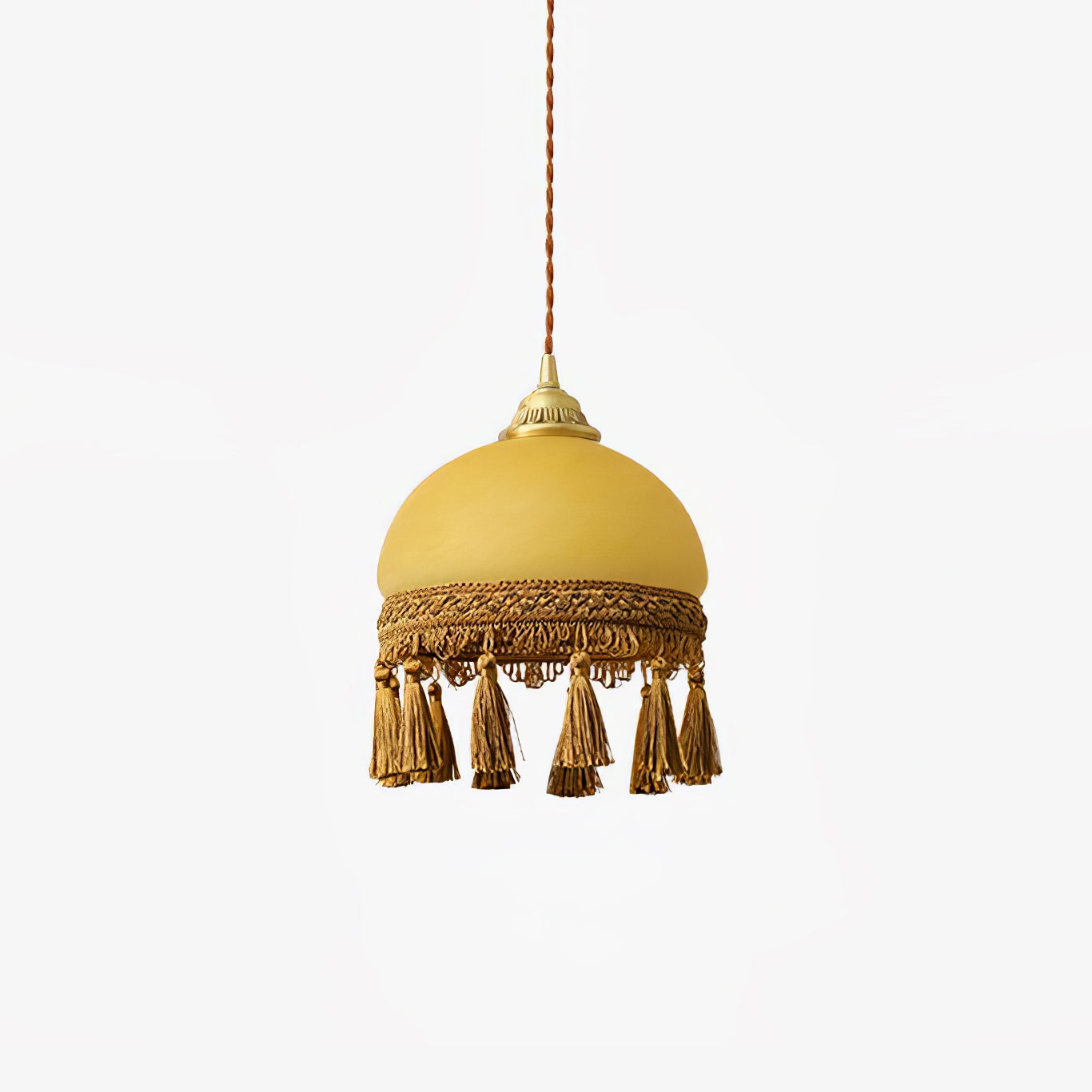French Tassels Brass Pendant Light ∅ 7.9″ x H 9.4″ / Dia 20cm x H 24cm / Yellow + Brown Pendant light