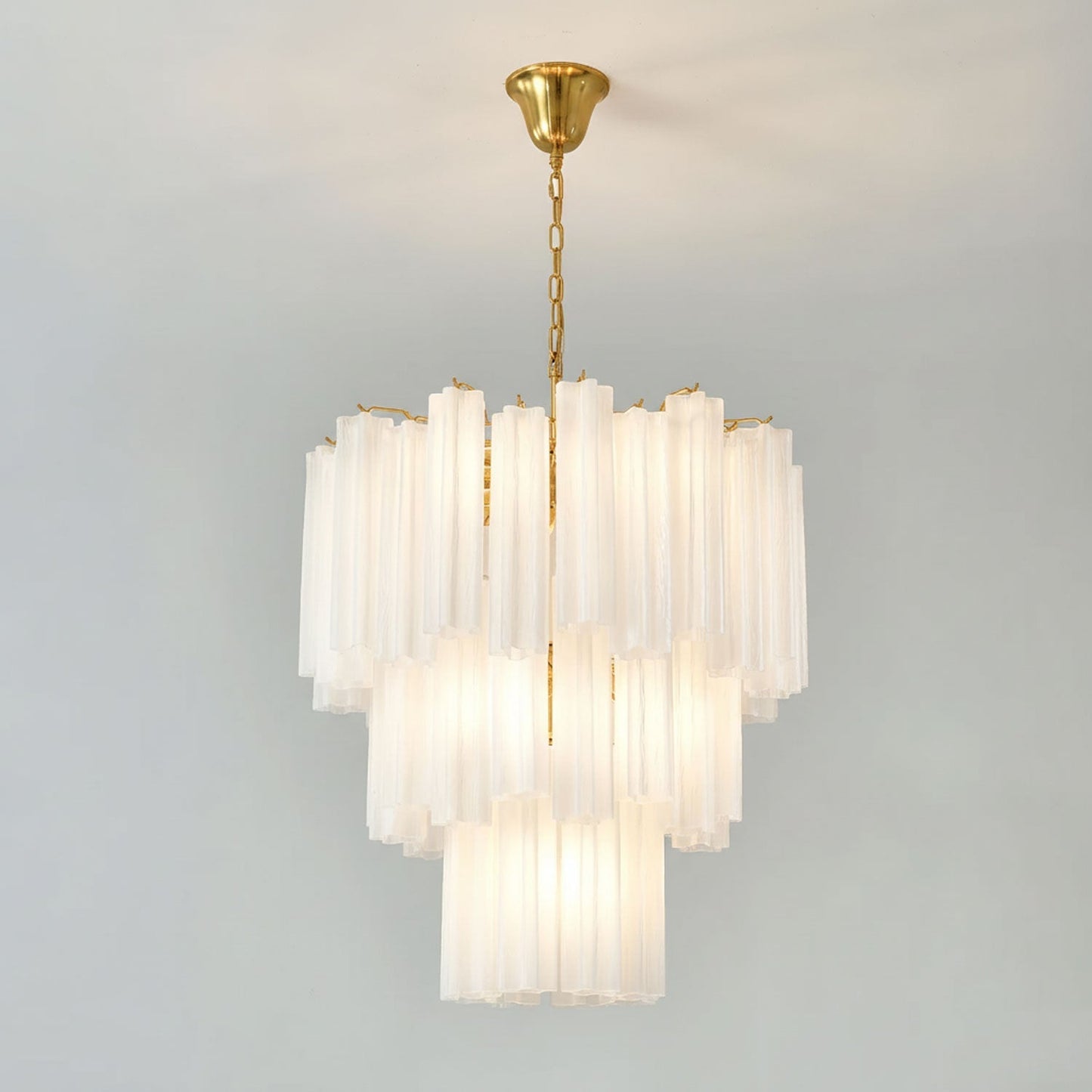 Frosted Glass Tubes Chandelier ∅ 25.9″ x H 29.5″ / White & Copper Chandelier