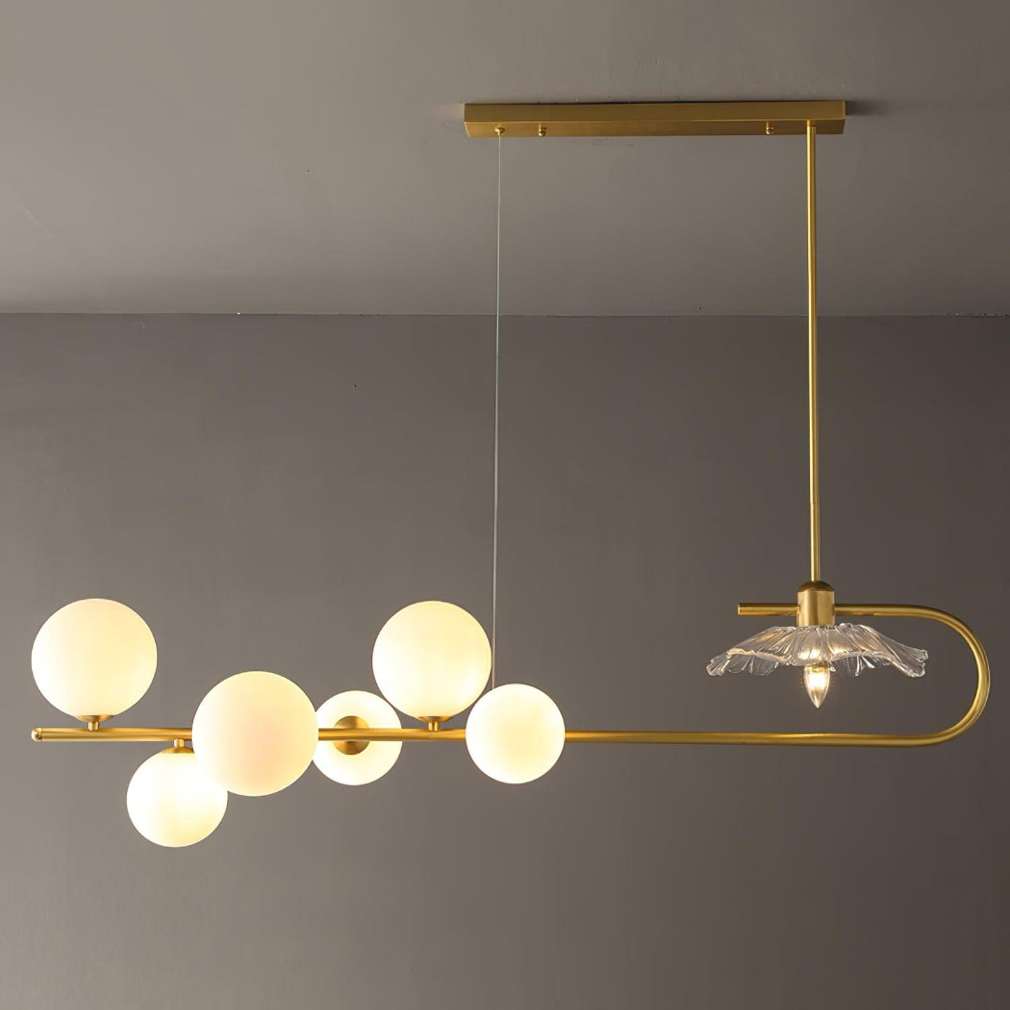 Fulesi Chandelier 7 Heads L 47.2″ x H 9.8″ / L 120cm x H 25cm / Gold & White Chandelier