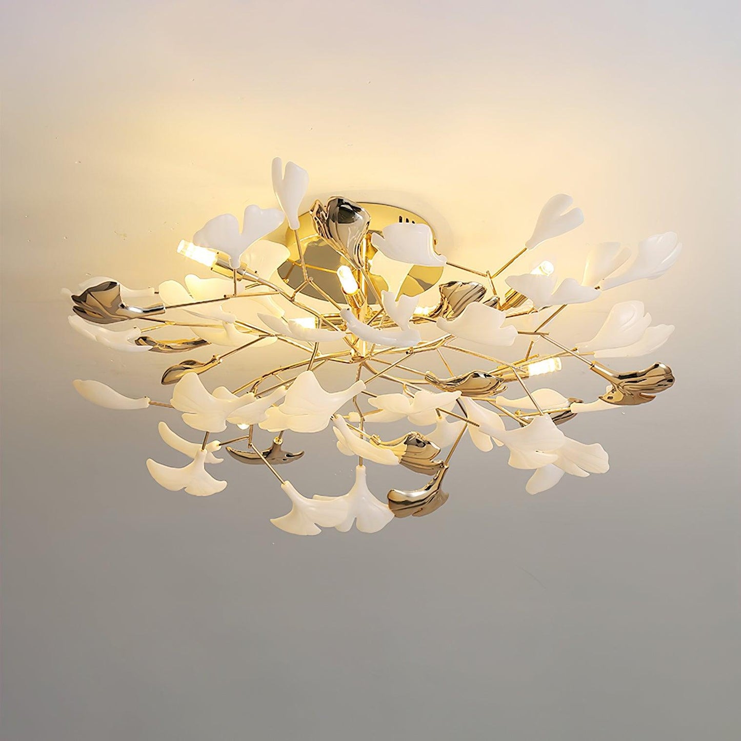 Gingko Rotating Ceiling Lamp Model D ∅ 31.5″ x H 11.8″ / Dia 80cm x H 30cm / Gold & White Ceiling lamp