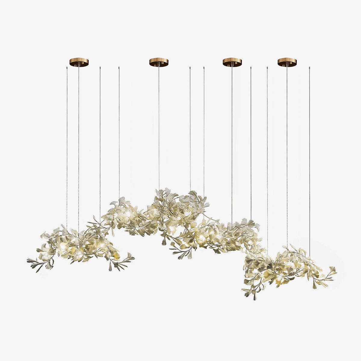 Gingko Chandelier C L 118.1″ x H 78.7″ /∅L 300cm x H 200cm (Canopy: 4 pieces) / Gold + White Chandelier