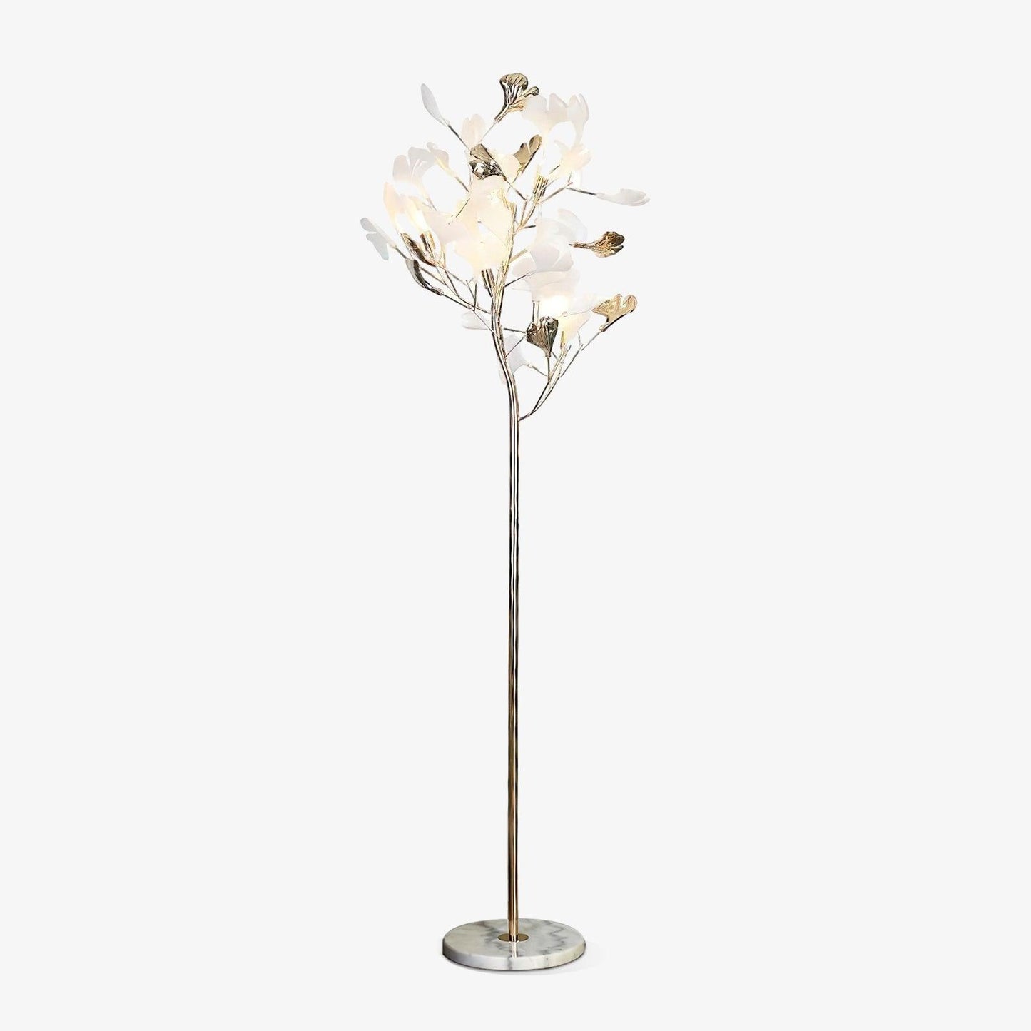 Gingko Leaf Floor Lamp ∅ 23.6″ x H 66.9″ / Dia 60cm x H 170cm( E14*5 ) / Gold & White Marble Base / US Plug Floor lamp