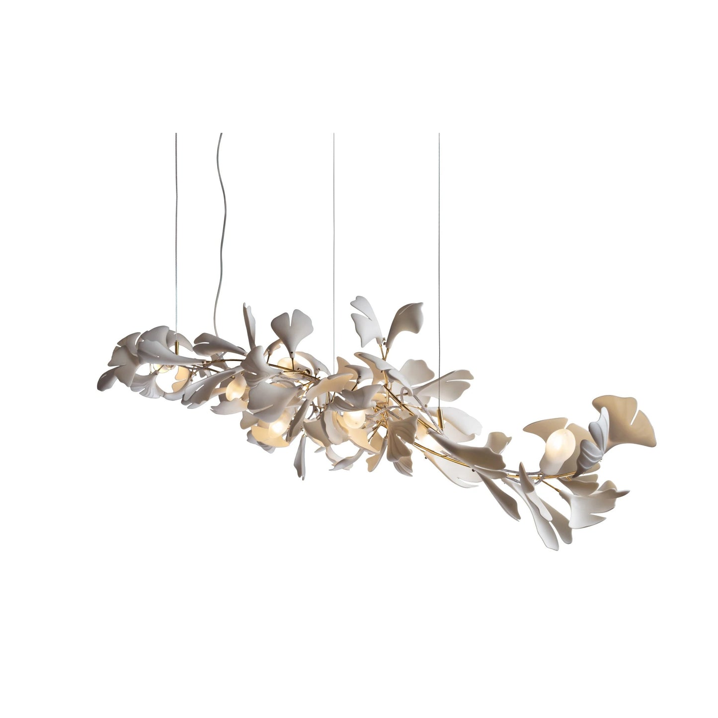 Gingko Chandelier A L 39.3″ x H 15.7″ /∅L 100cm x H 40cm / Gold + White Chandelier