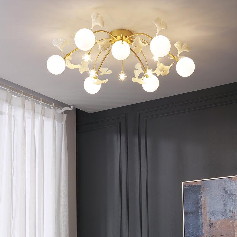 Ginkgo Glass Ceiling Lamp 7 + 6 heads ∅ 39.4″ x H 11.8″ / Dia 100cm x H 30cm / Gold Ceiling lamp