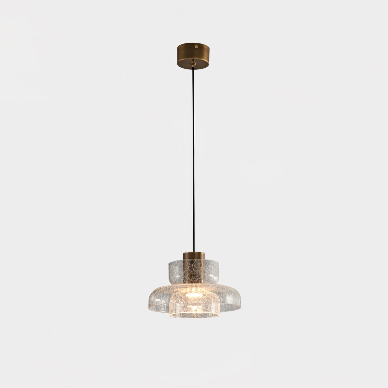 Glacier Crackle Glass Pendant Lamp Model C Size: Dia 22cm x H 12cm / ∅ 8.7″ x H 4.7″ / Clear & Bronze color / Warm