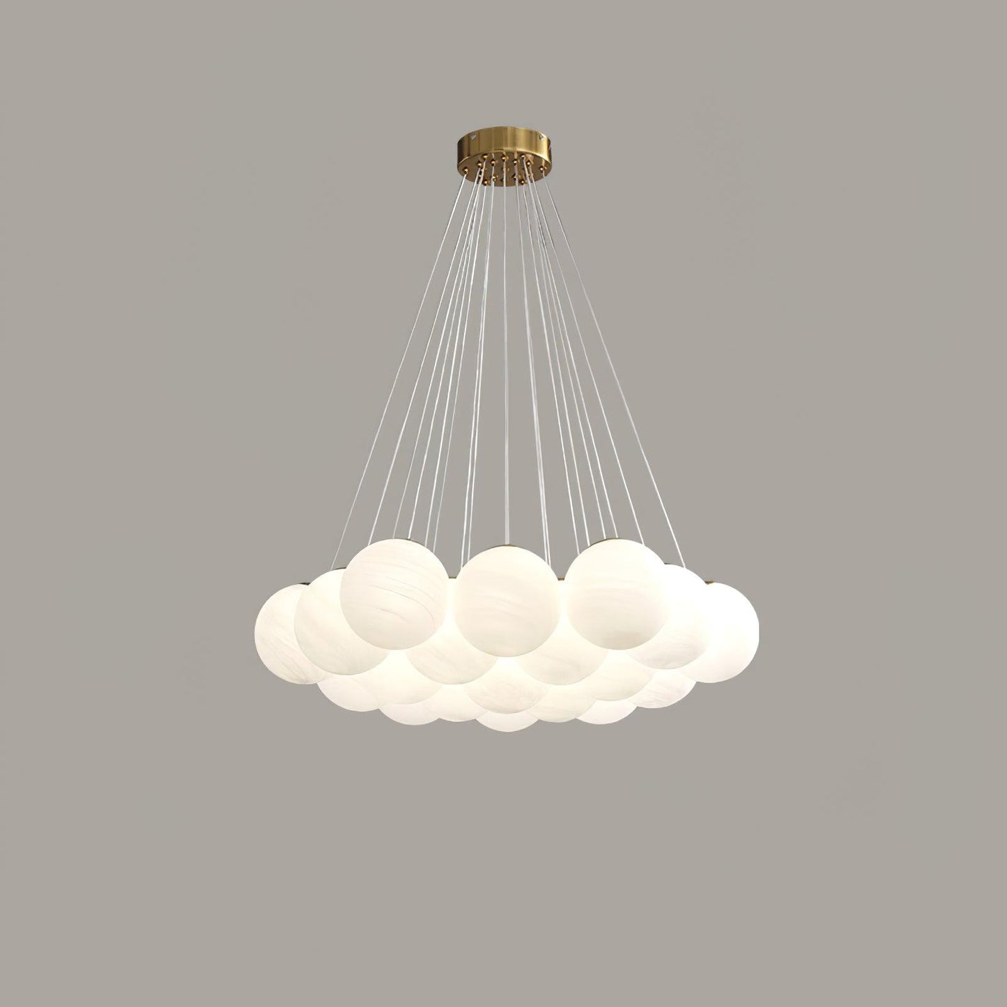 Glass Cluster Chandelier 19 heads ∅ 29.5″ x H 59″ / Dia 75cm x H 150cm / Gold & White Chandelier