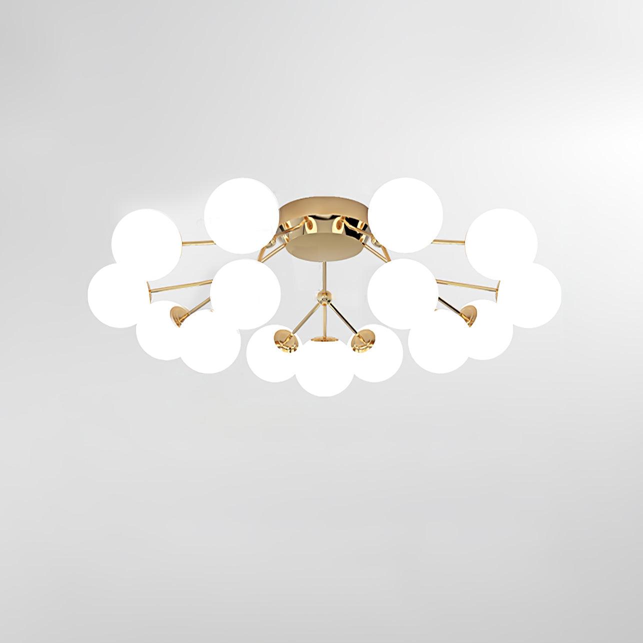 Glass Balls Cluster Ceiling Lamp 15 Lamps ∅ 43.3″ x H 16.9″ / Dia 110cm x H 43cm / Gold & White Ceiling lamp