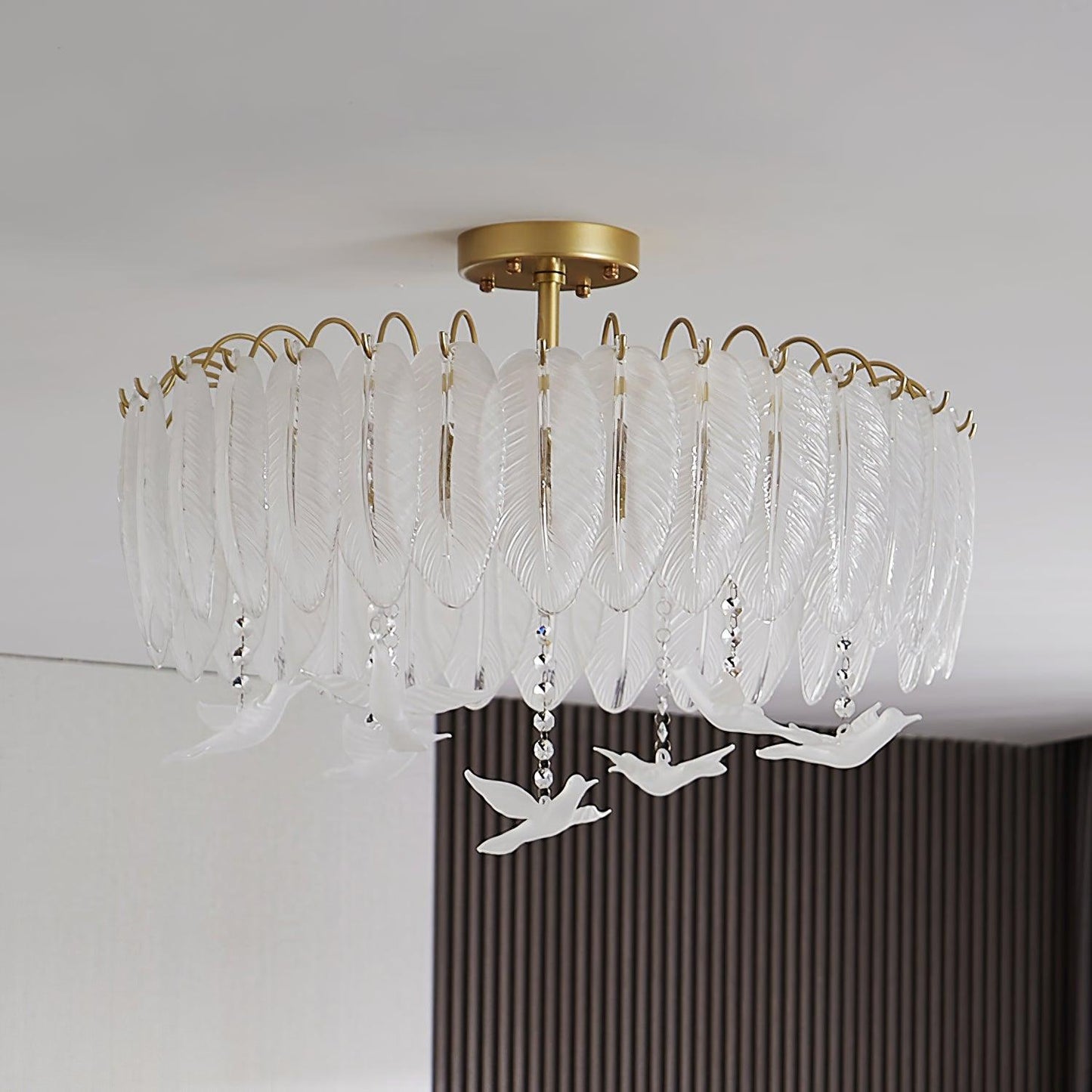 Glass Feather Ceiling Light ∅ 23.6″ x H 17.3″ / Dia 60cm x H 44cm / Copper plated + Opaque Ceiling lamp