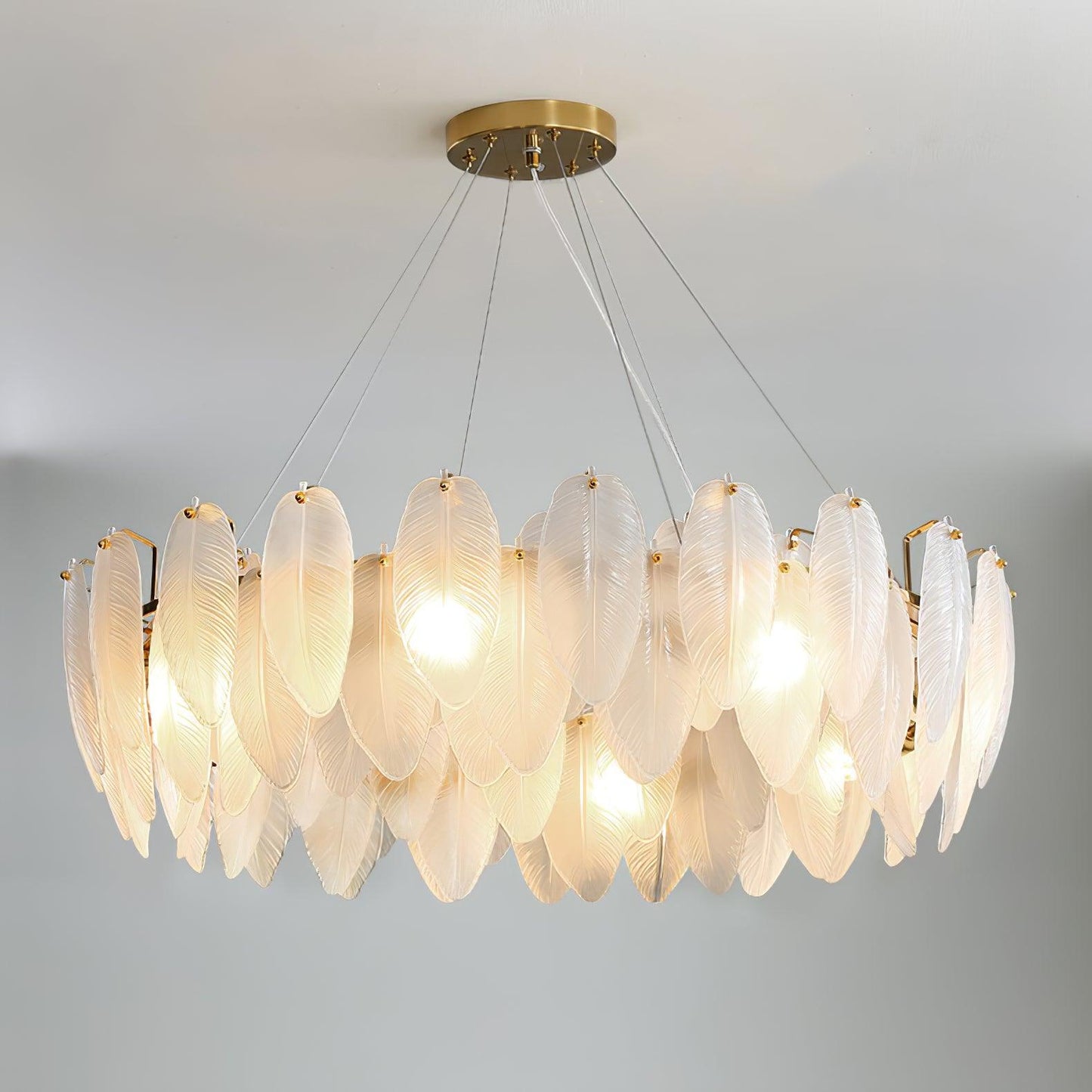 Glass Feather Chandelier Φ 39.4″ x H 9.4″ / Dia 100cm x H 24cm / Gold Chandelier