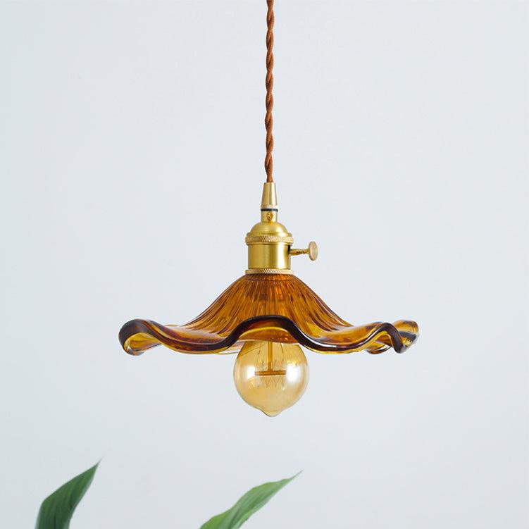Glass Hibiscus Flower Pendant Light ∅ 9.8″ x H 4.9″ / Dia 25cm x H 12.5cm / Gold & Brown Pendant light