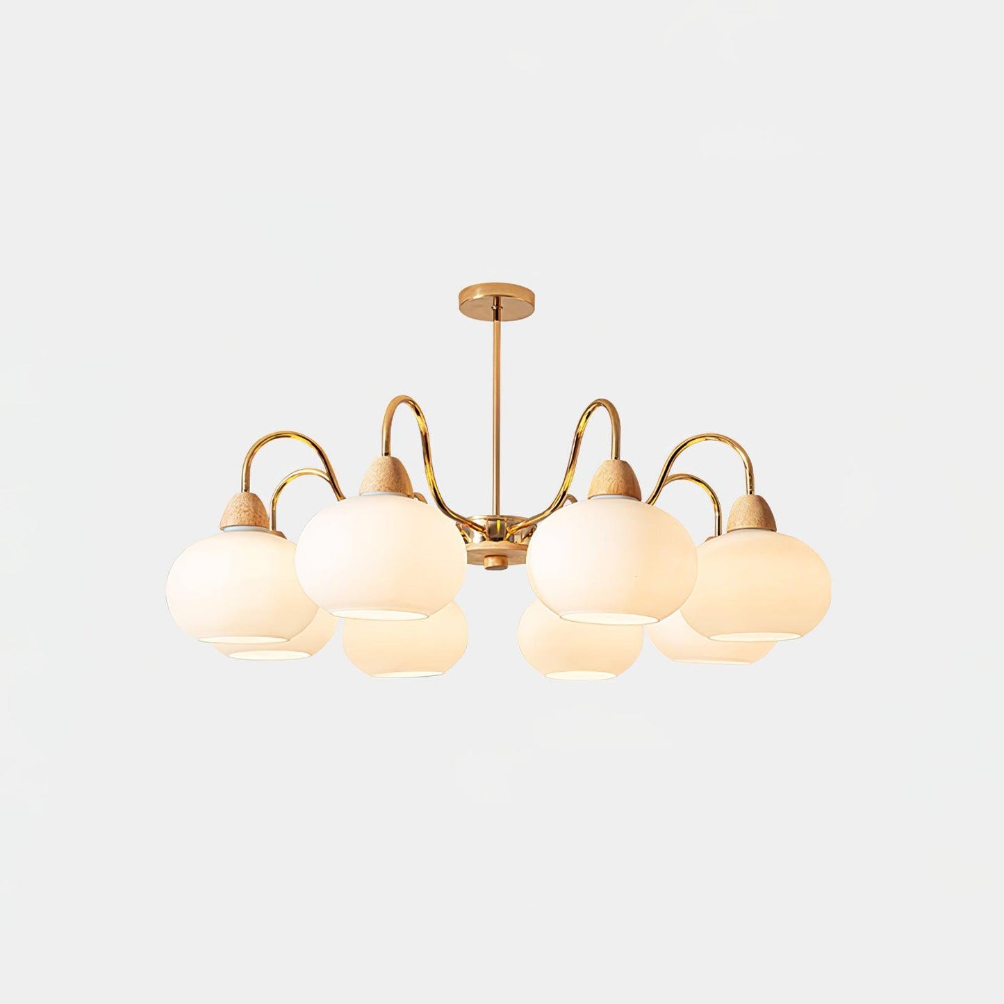 Glass Persimmon Chandelier 8 Lamps ∅ 34.6″ x H 13.4″ / Dia 88cm x H 34cm / Gold & White glass Chandelier