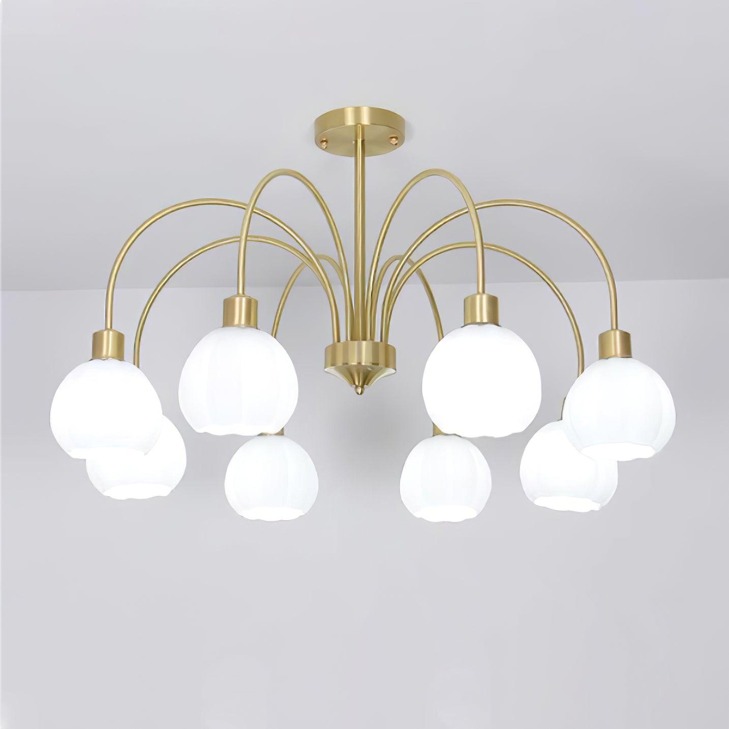 Glass Pumpkin Gold Chandelier 8 Lamps ∅ 31.5″ x H 15″ / Dia 80cm x H 38cm / Gold & White Chandelier