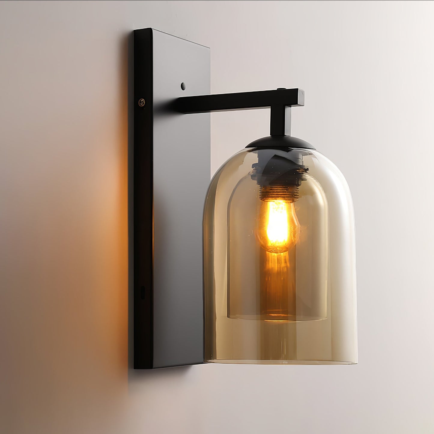 Glass Tubular Wall Lamp ∅ 5.9″ x H 13.4″ / Dia 15cm x H 34cm / Black & Amber Wall lamp