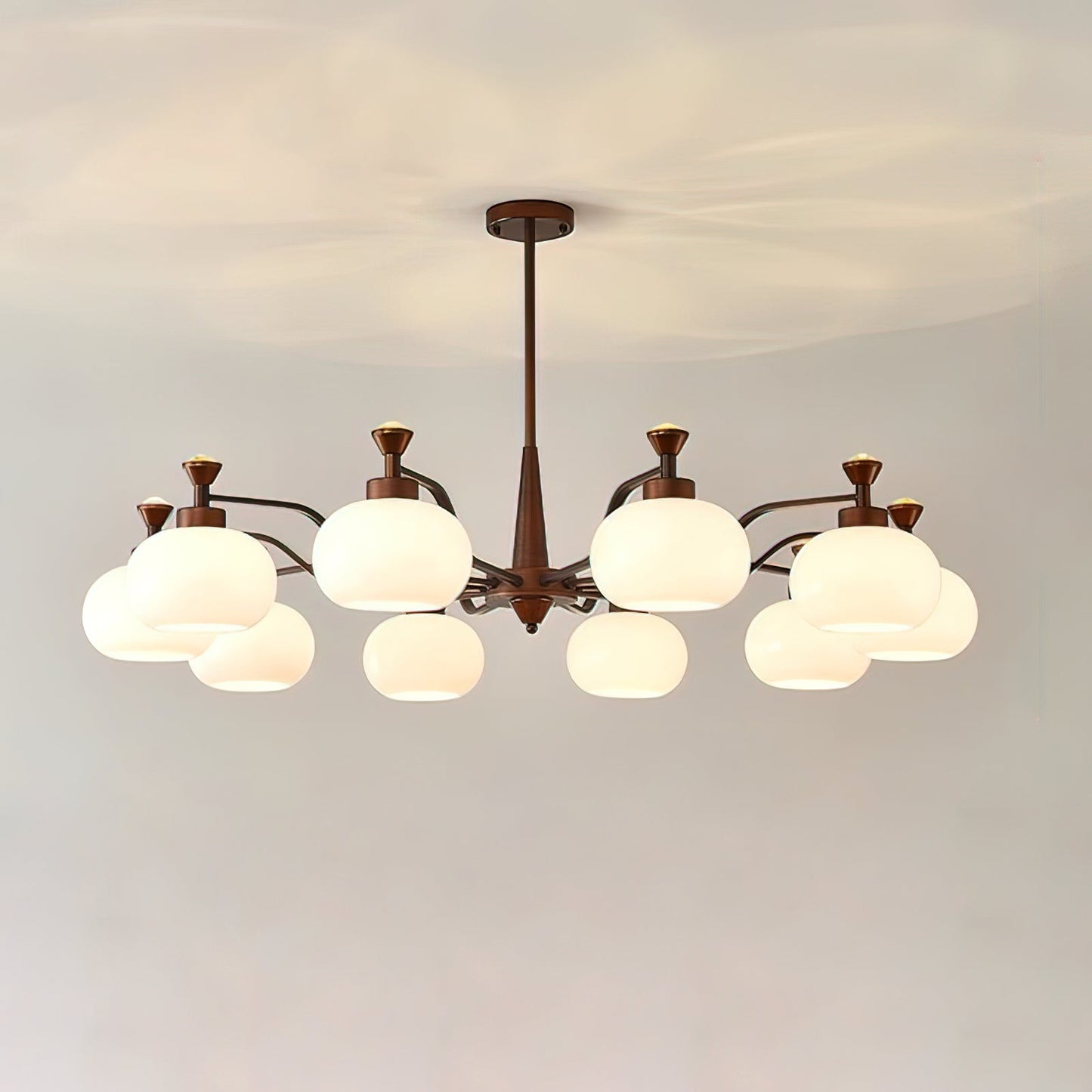 Globe Spotlight Chandelier 10 heads ∅ 45.2″ x H 21.7″ / Brown & White Chandelier