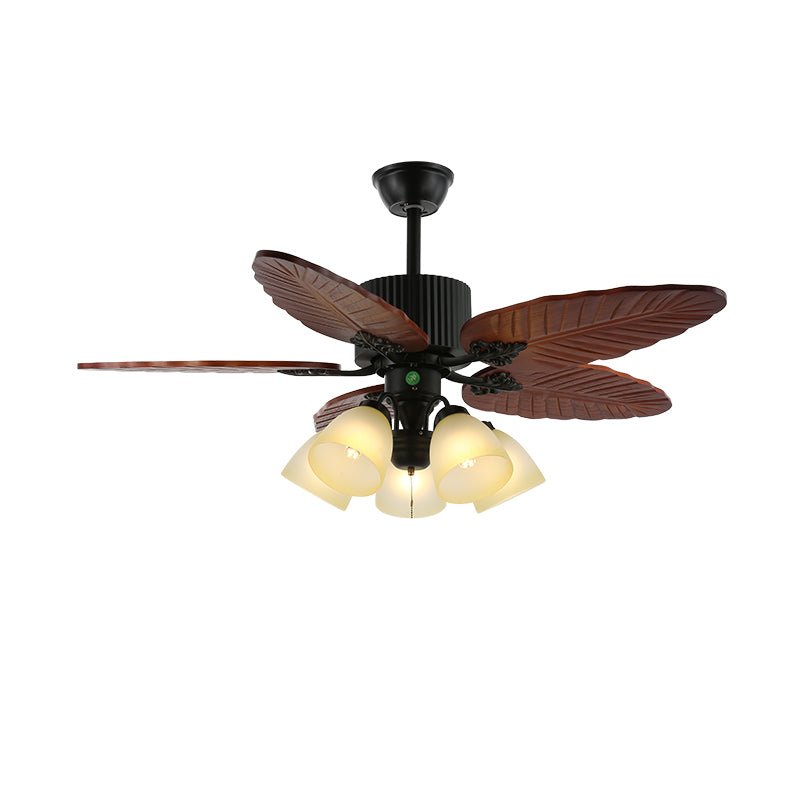Banana Leaves 48’’/52’’ Ceiling Fan Light ∅ 48″ X H 11.8″ / Model A3 Walnut Wood Grain & Black Ceiling fan light