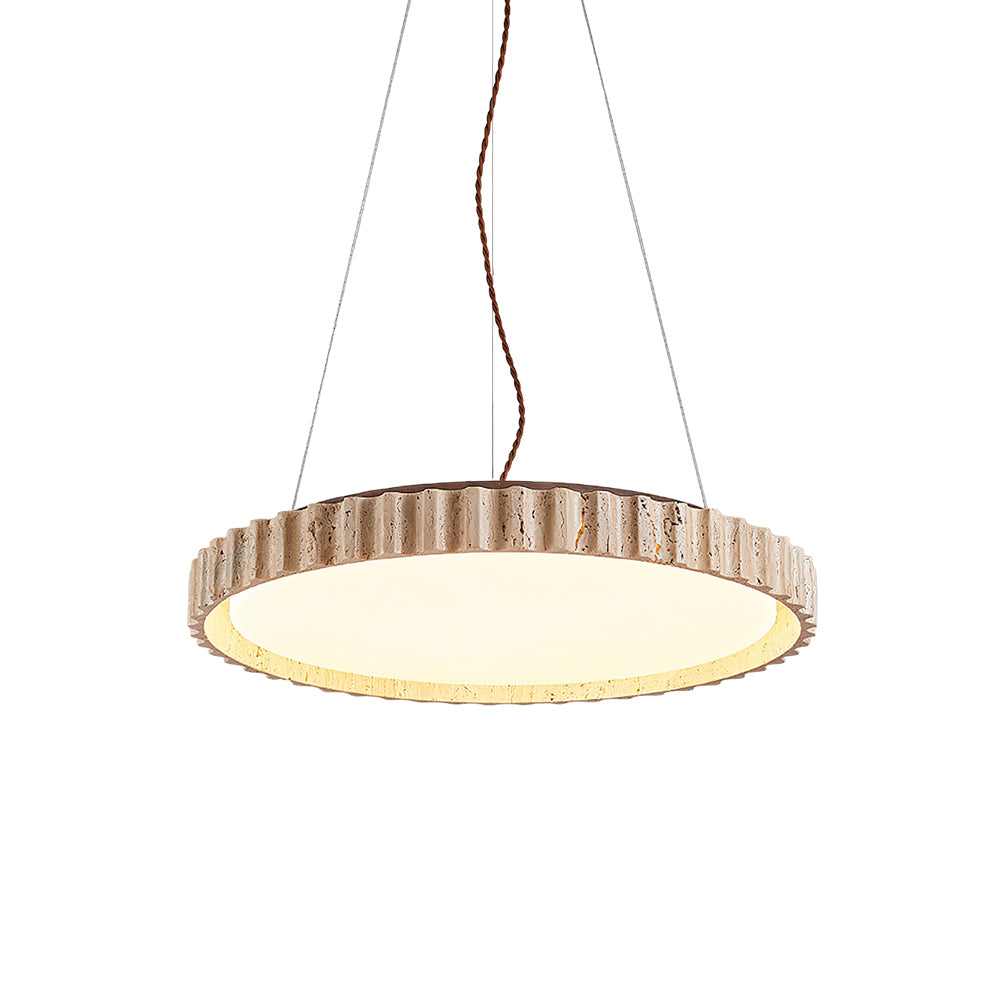 Grove Circle Pendant Light ∅ 12.6’’ x H 2.8’’ / Yellow Travertine & White / Warm Light pendant Lamp