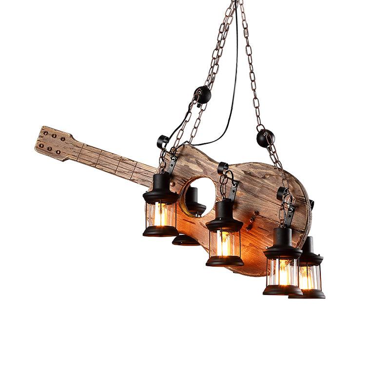 Guitar Pendant Light 4 heads ∅ 41.7″ x H 14.2″ / Dia 106cm x H 36cm / Wood&Black Chandelier