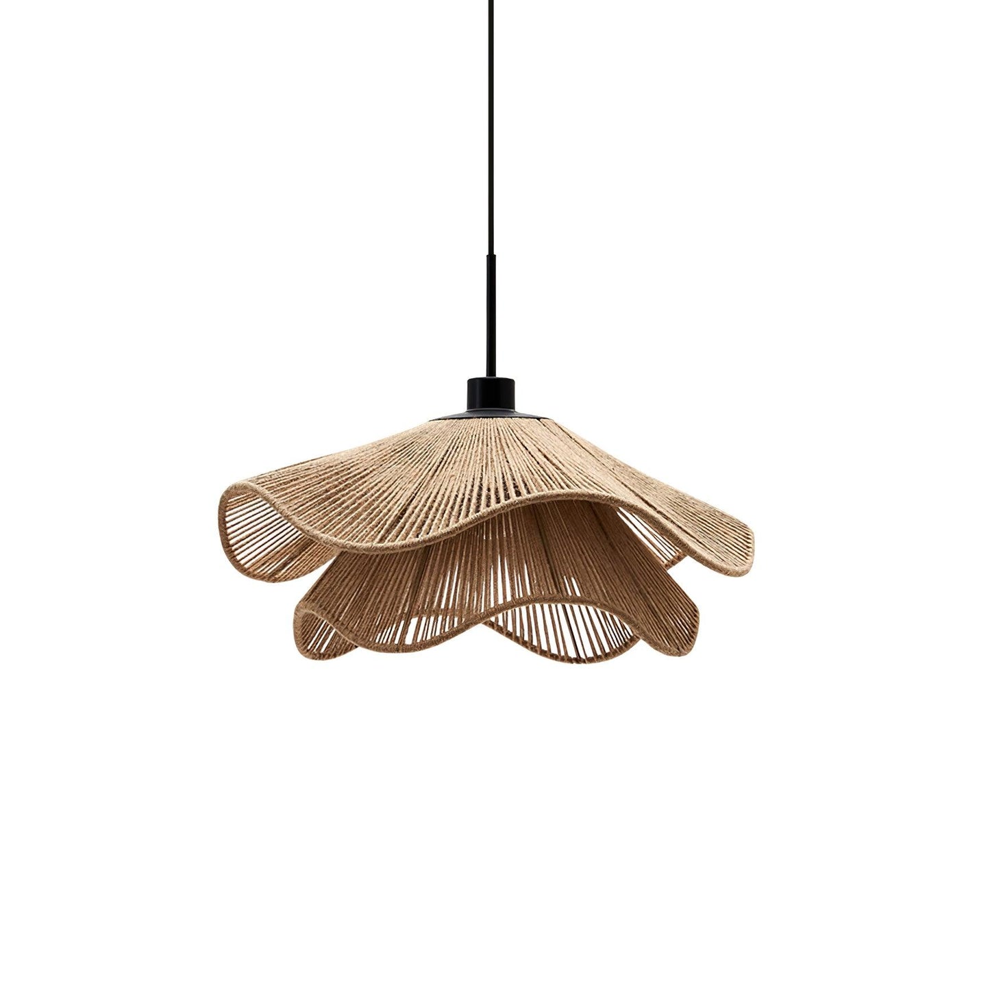 Handmade Straw Hat Pendant Lamp ∅ 23.6″ x H 9.1″ / Dia 60cm x H 23cm / Black & Brown Hemp Rope Pendant light