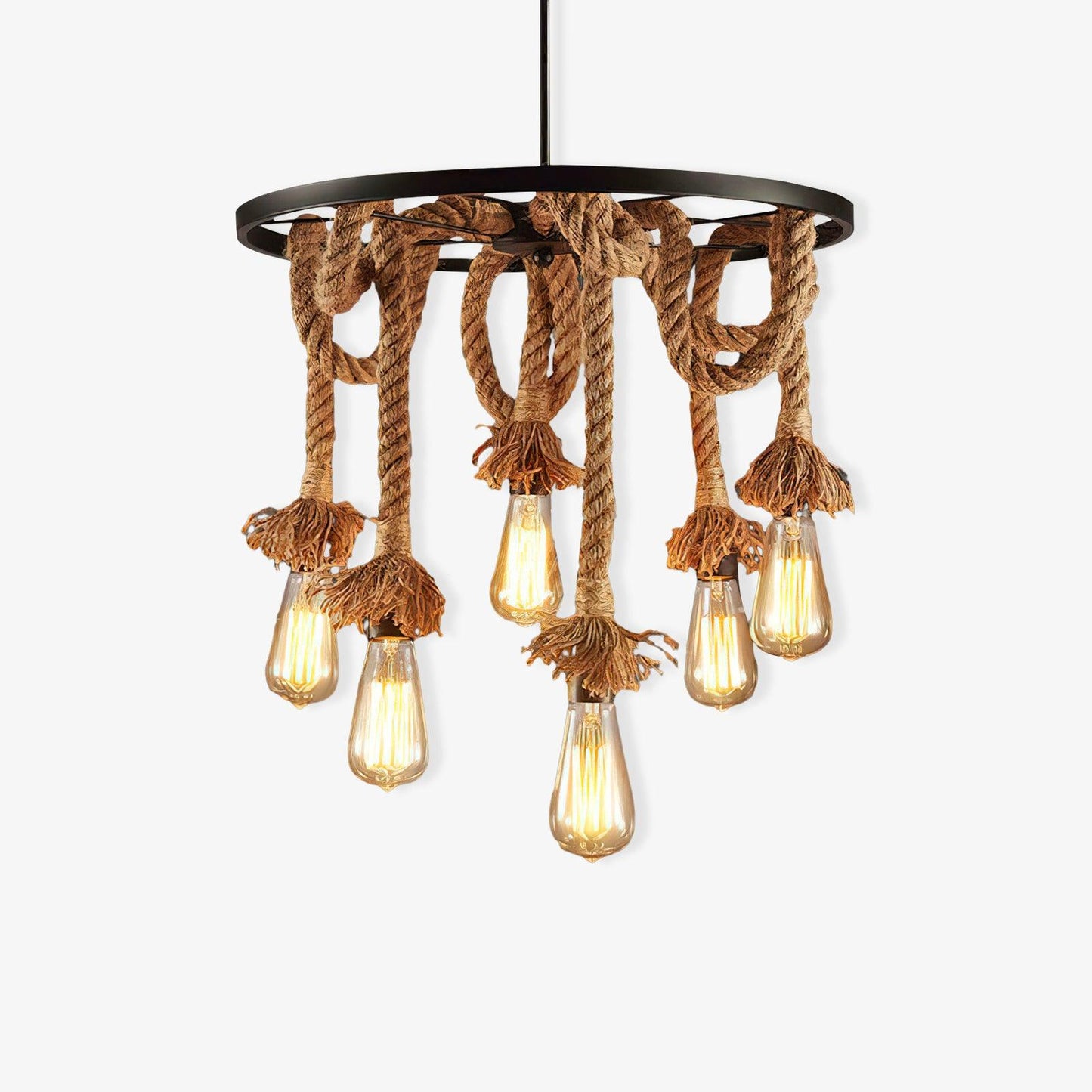 Hemp Rope Industrial Six Head Chandelier ∅ 19.7″ x H 19.7″ / Dia 50cm x H 50cm / Black & Linen color Chandelier