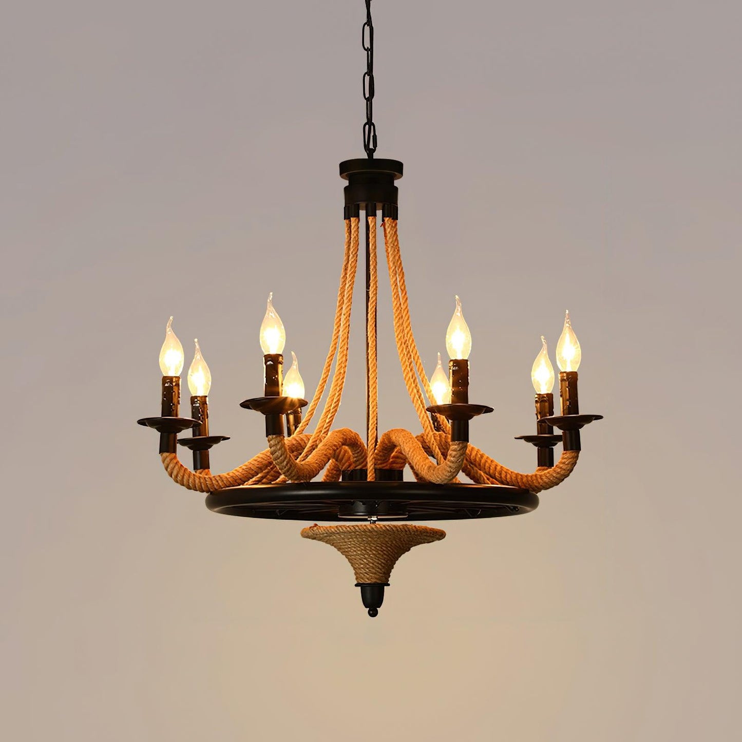 Hemp Rope Industrial Large Wheel Chandelier