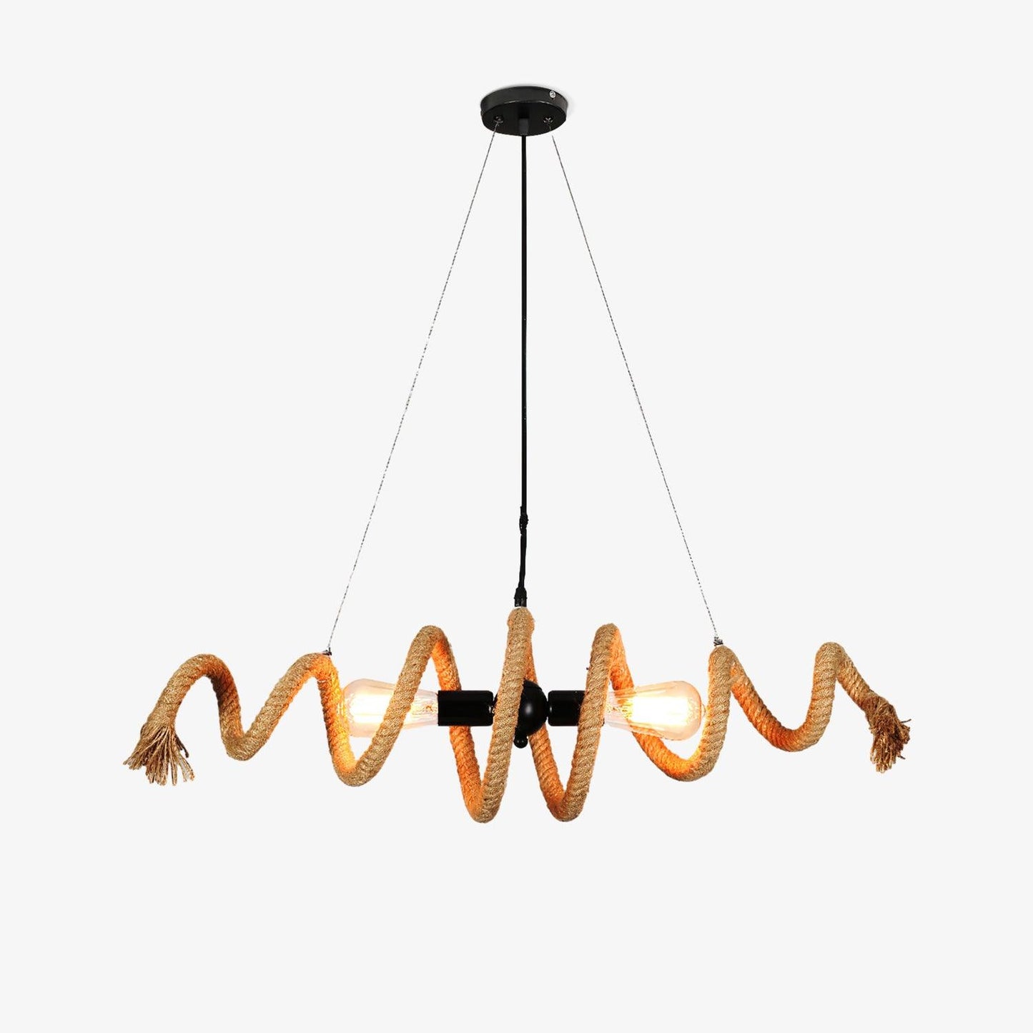 Hemp Rope Industrial Spiral Chandelier ∅ 31.5″ x H 7.9″ / L 80cm x H 20cm / Black & Linen color Chandelier