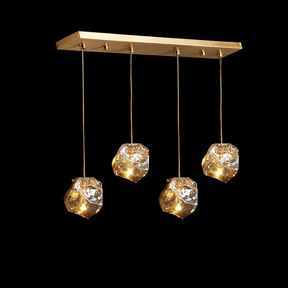 Illyria Ice Glass Pendant Lamp 4 Heads ∅ 23.6″ x H 59″ / L 60cm x H 150cm / Brass & Amber Pendant light