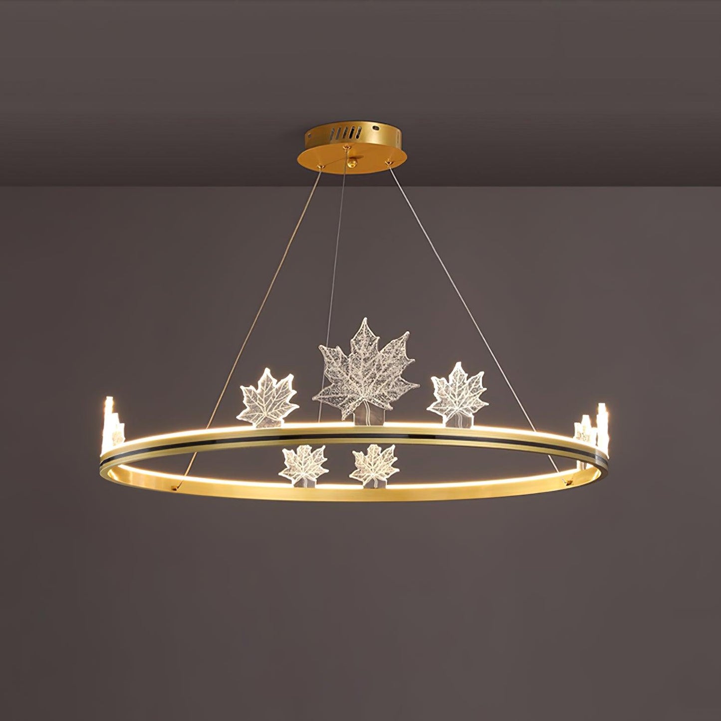 Ion Leaf Chandelier ∅ 39.3″ x H 7″ / Dia 100cm x H 18cm / Gold / Warm White Chandelier