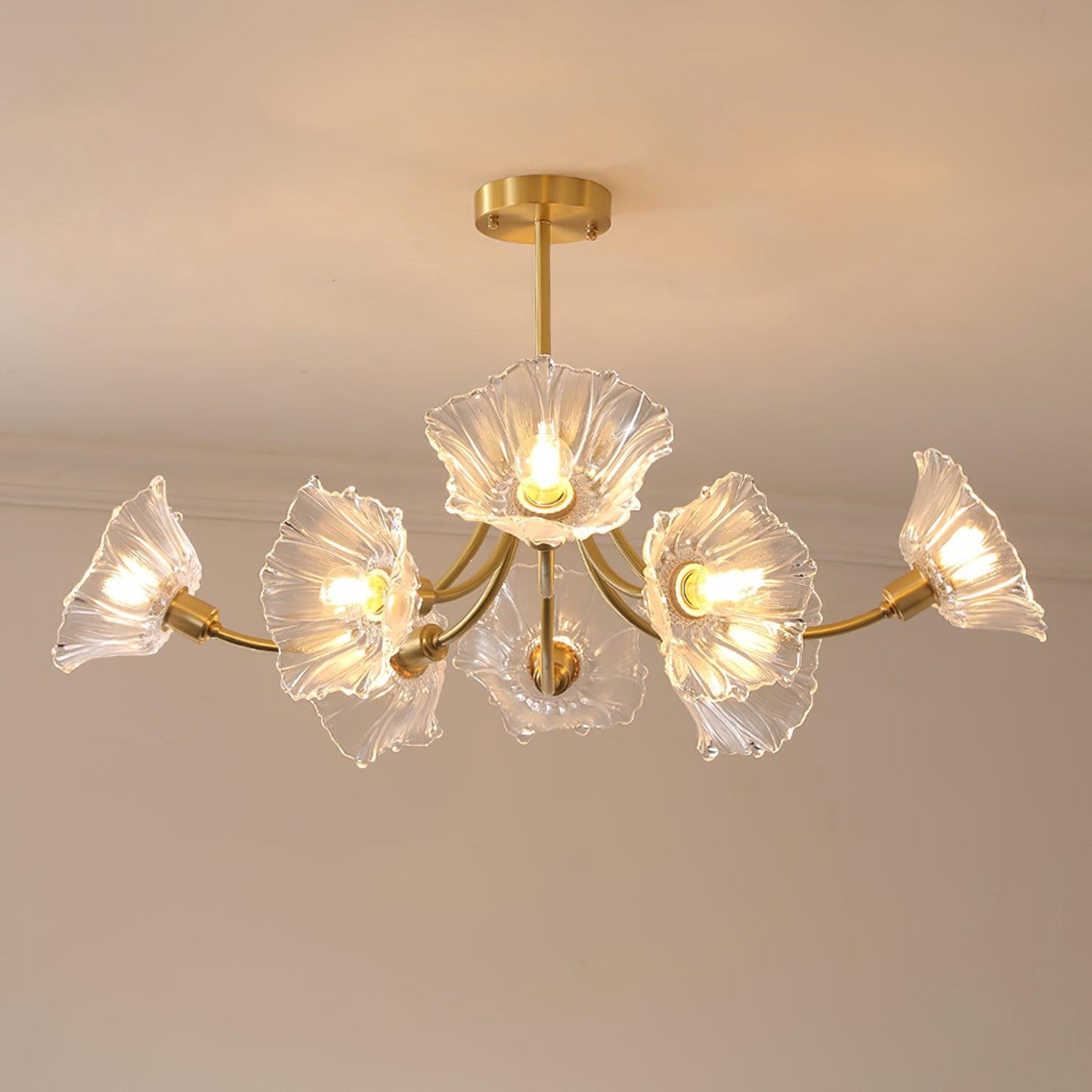 Kalin Flower Glass Chandelier 8 heads ∅ 32.6″ x H 14.9″/ Dia 83cm x H 38cm / Brass & Clear Chandelier