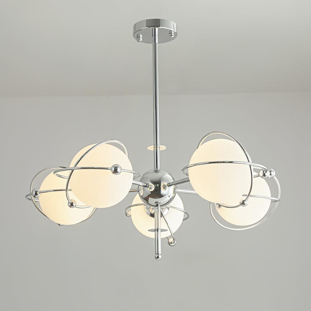 Kittelson Chandelier 5 Heads ∅ 29.5″ x H 17.7″ / Dia 75cm x H 45cm / Chrome & White Chandelier